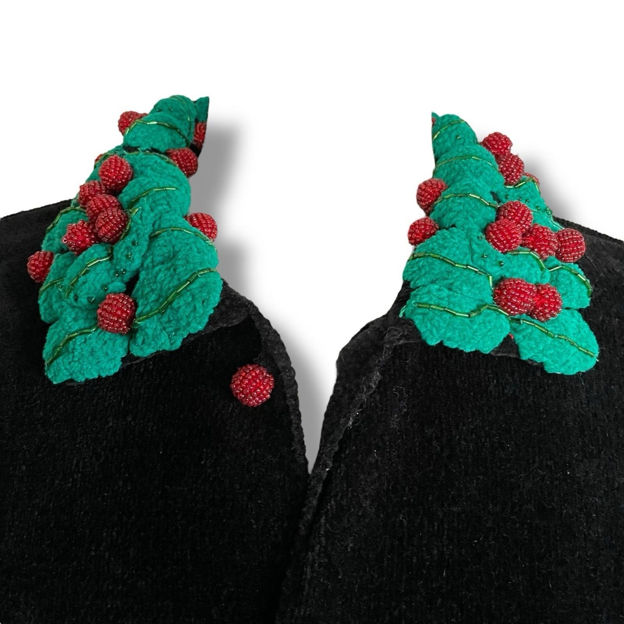 il_2000xN.6774312961_5o2y.jpg Vintage 90's Belle Pointe Women's Christmas Cardigan /Size Medium /Black Chenille Beaded 3D Dimensional Knit Sweater /Ugly Christmas Sweater