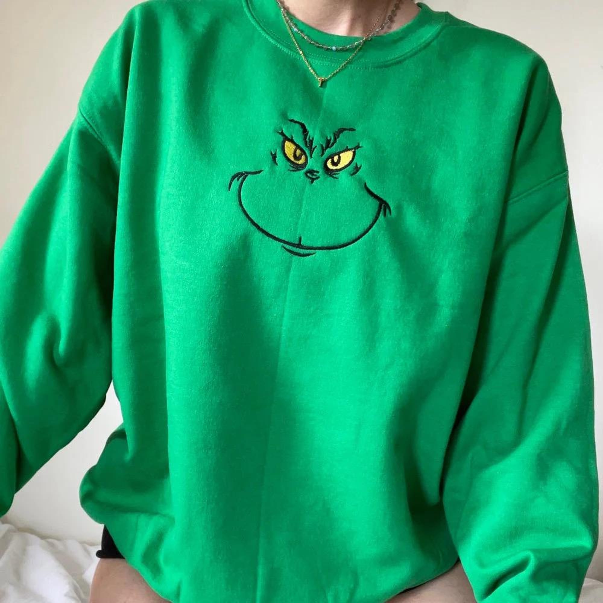 The Grinch Christmas Embroidered Sweatshirt Green Gift Holiday Mr Grinch