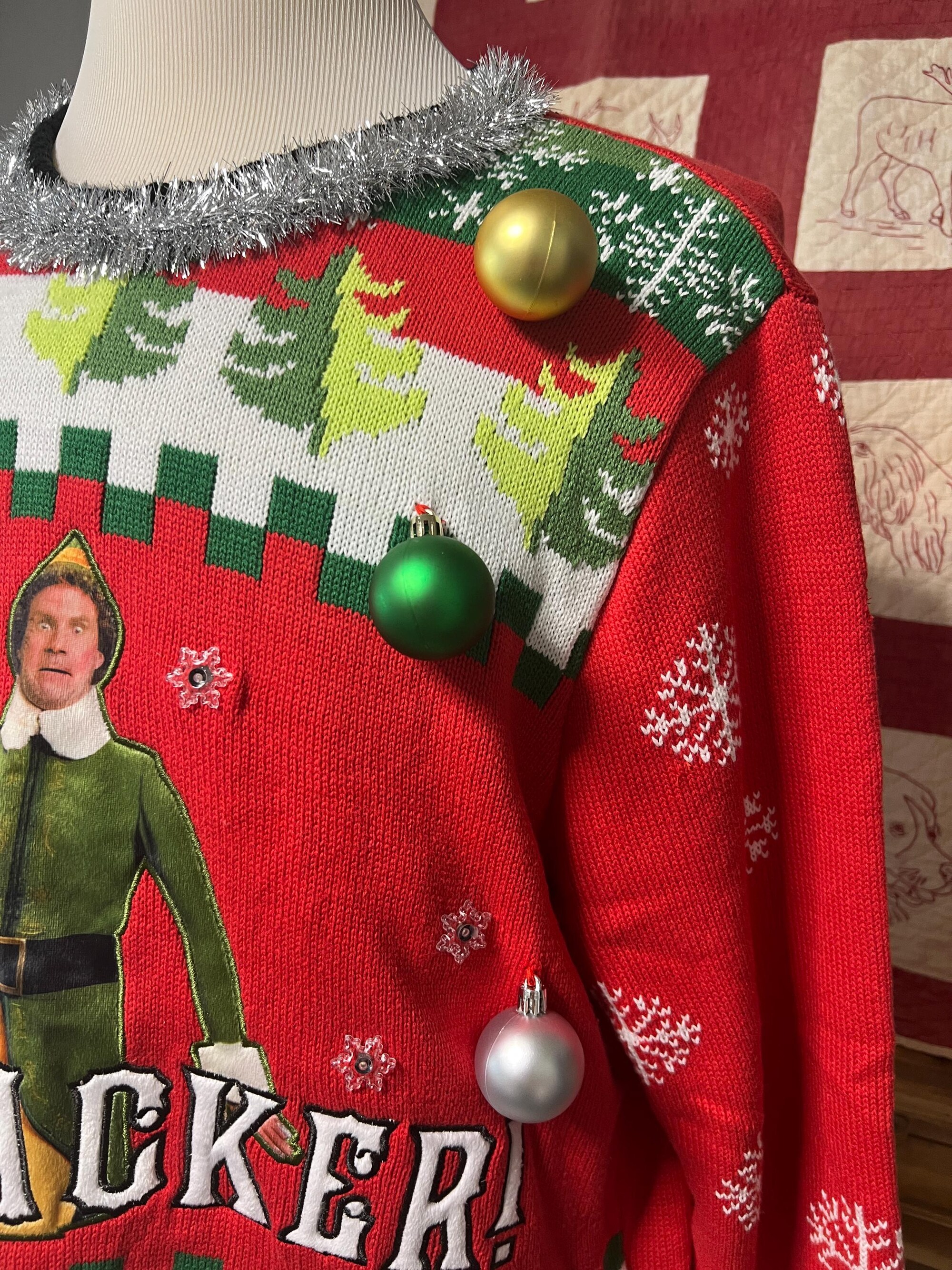 il_2000xN.6894190291_4lql.jpg Pre-owned - Ugly Christmas Pullover Sweater- Elf lights up and talks - Size X Large