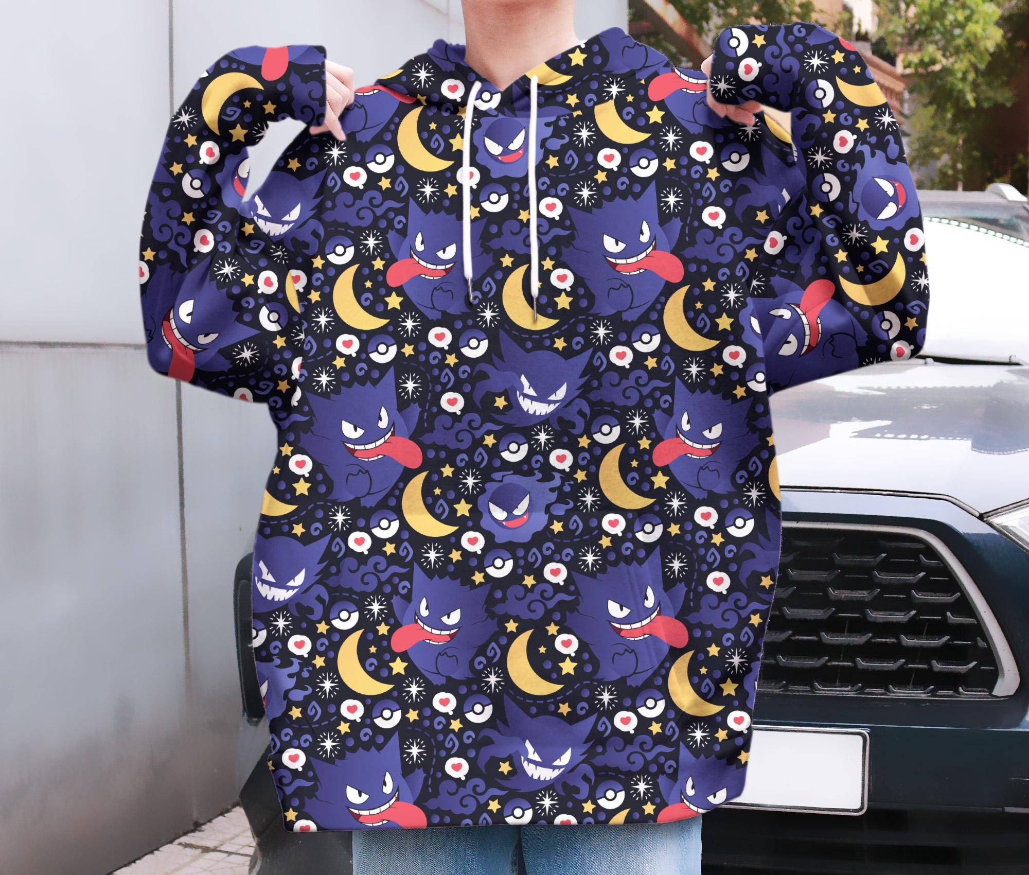 il_2000xN.6911278005_icur-3.jpg Gengar Hoodie Unisex, Cute Gengar Sweatshirt, Kawaii Graphic Hoodie, Funny Cozy Hoodie, Trendy Hoodie Christmas Gift, Moon Gengar Shirt Gift