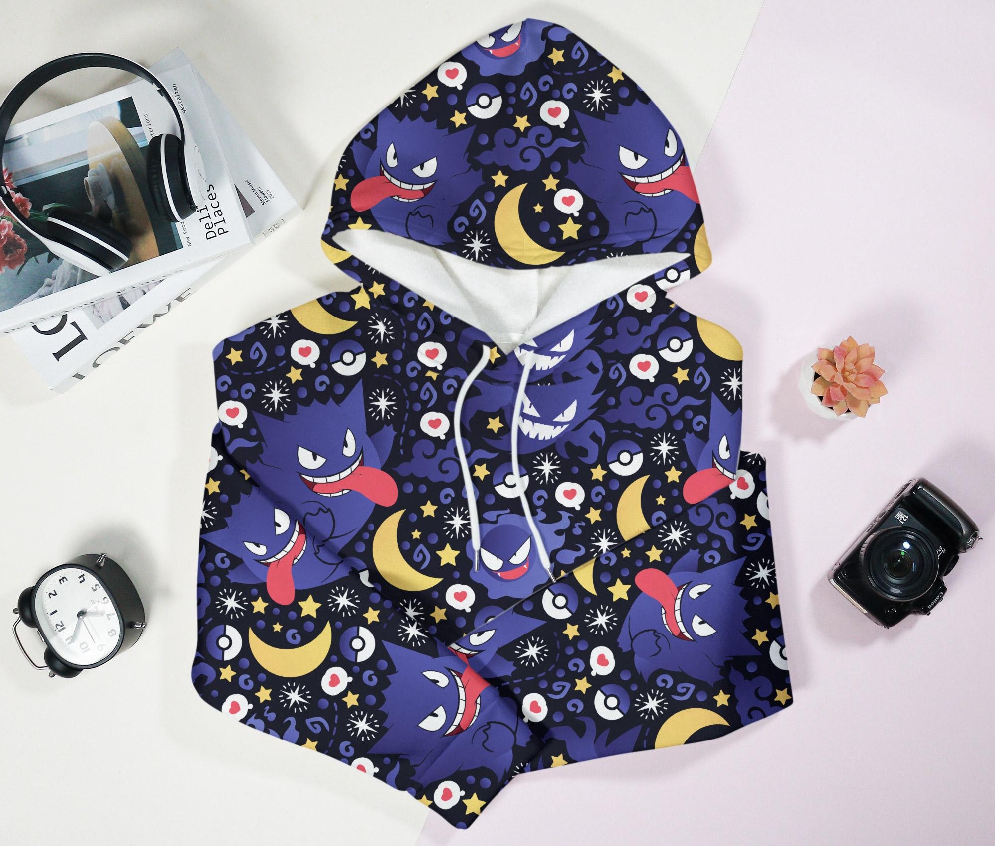 Gengar Hoodie Unisex, Cute Gengar Sweatshirt, Kawaii Graphic Hoodie, Funny Cozy Hoodie, Trendy Hoodie Christmas Gift, Moon Gengar Shirt Gift