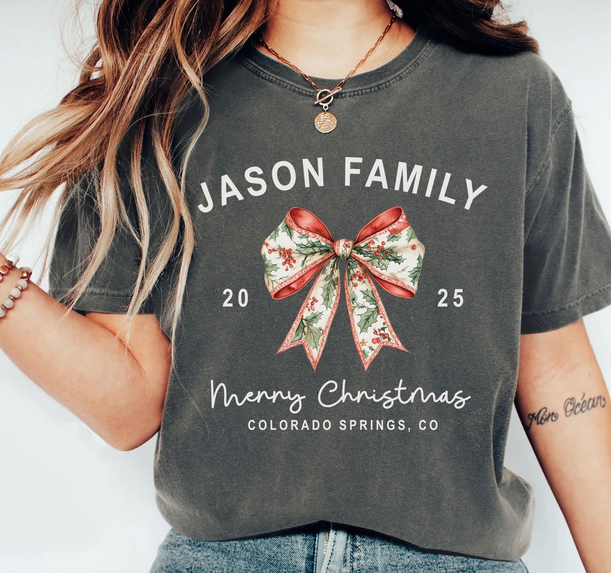 Custom Family Christmas Shirts Comfort Colors®, Toile Christmas Tee, Matching Family Christmas Tees, Personalized Christmas Tee, Name Year