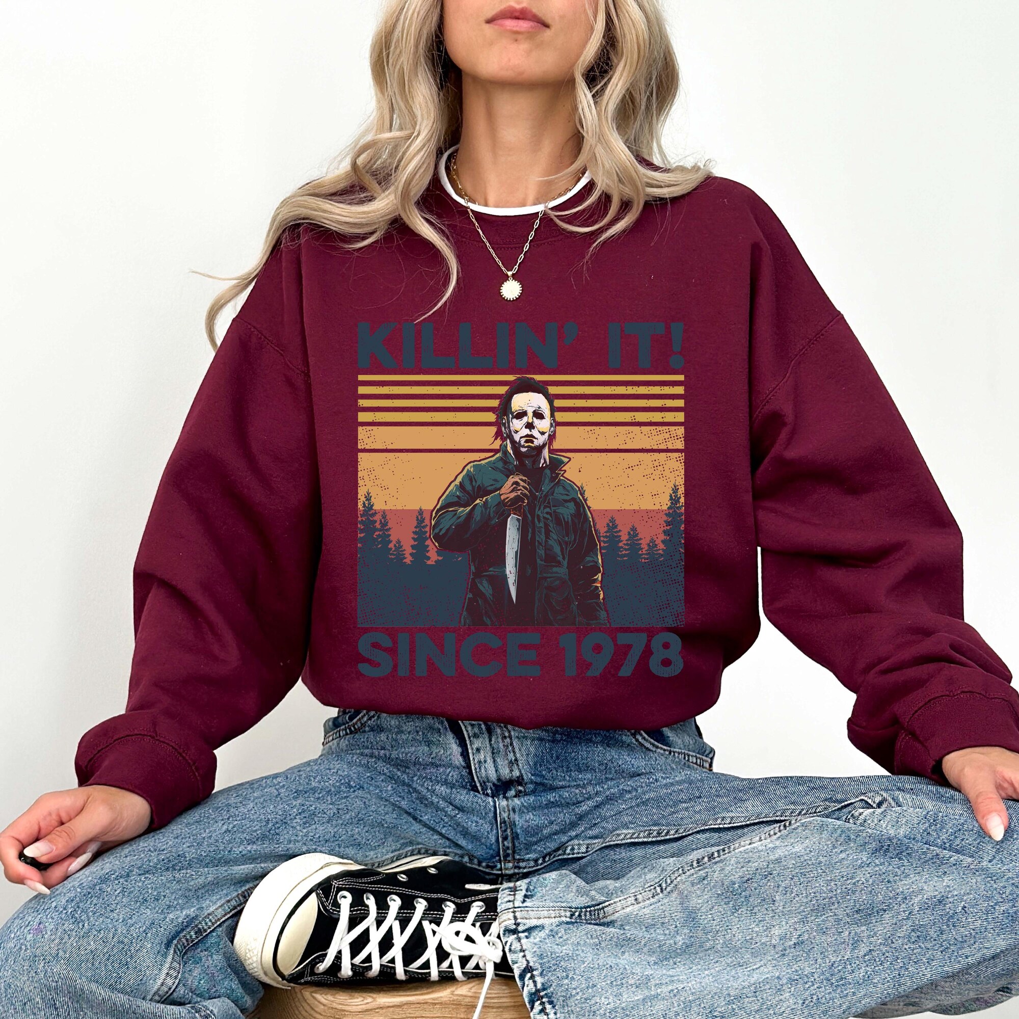 il_2000xN.6930379310_d7y3.jpg Funny Michael Myers Hoodie, Killin It Since 1978 Sweatshirt, Halloween Gift, Horror Character Hoodie, Funny Michael Myers Fan Sweatshirt