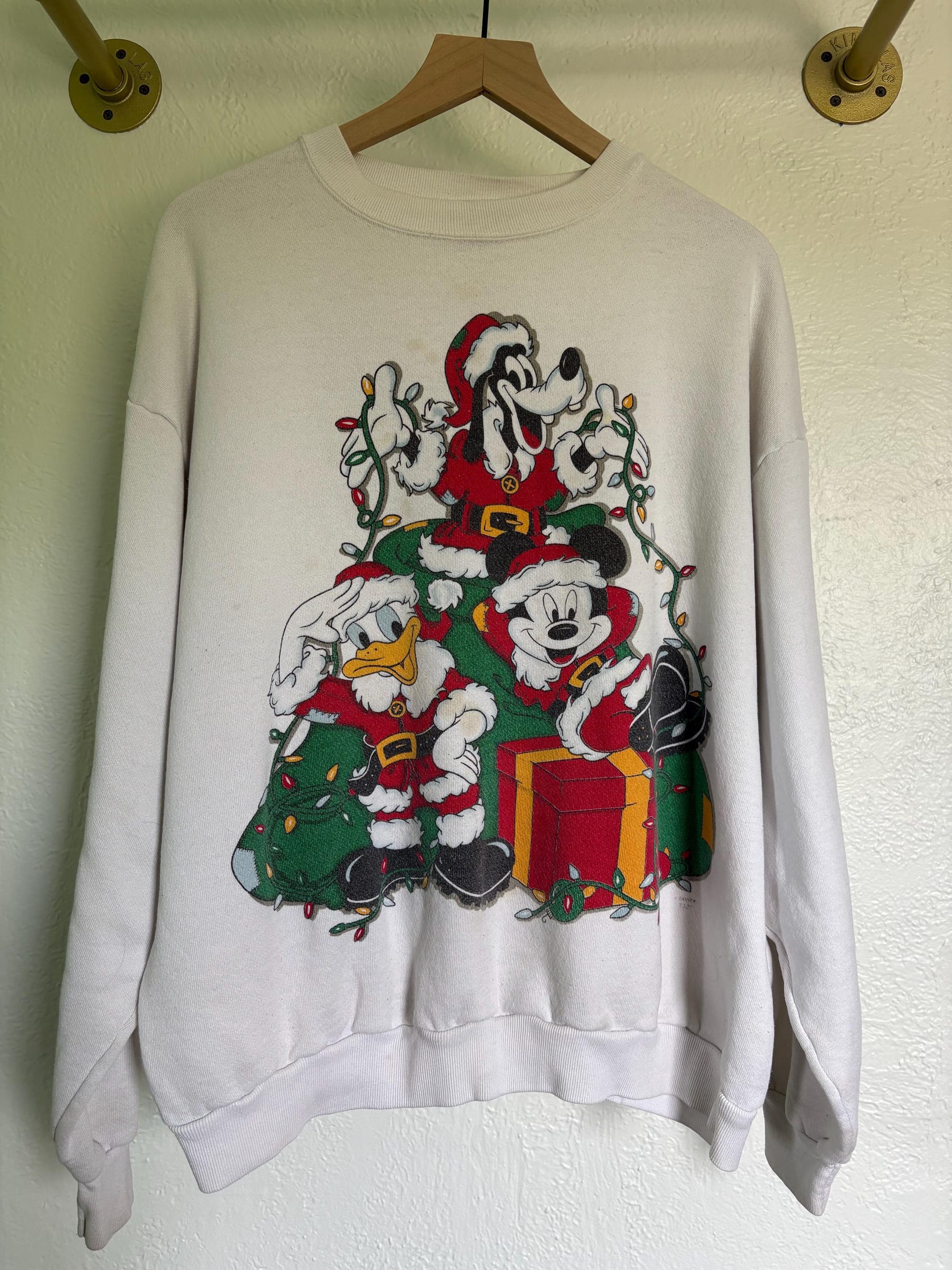 Vintage Disney Christmas Sweatshirt – Mickey, Donald & Goofy | Estimated Size M/L