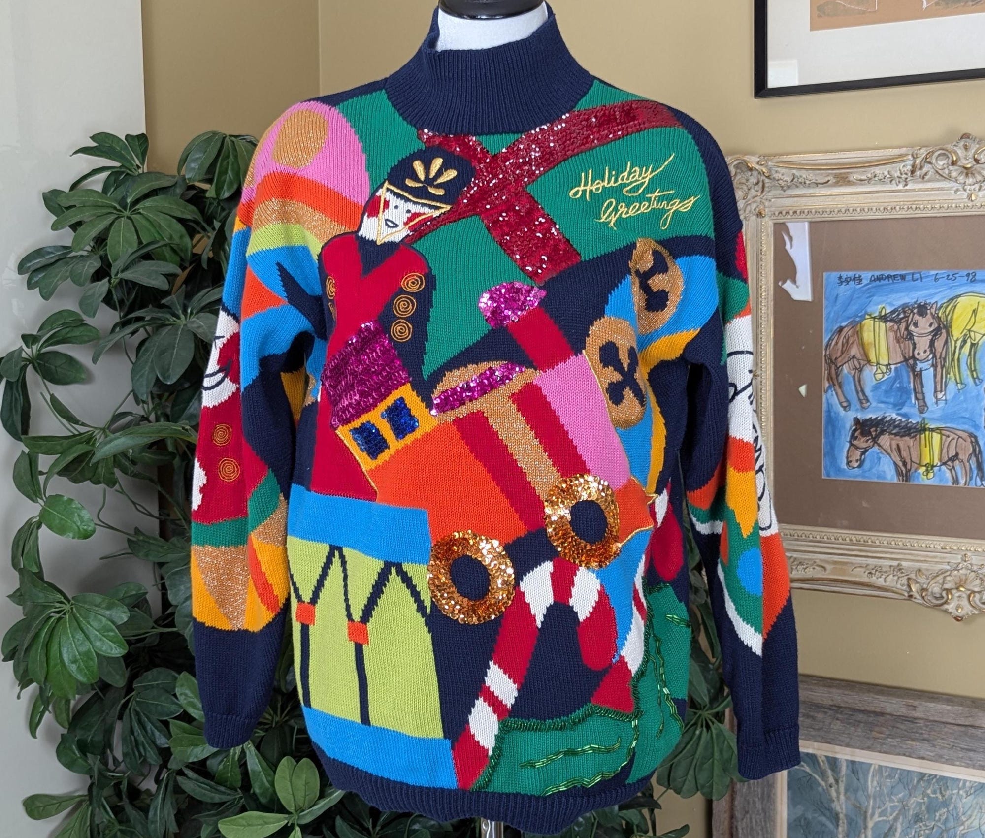 Vintage 1990’s IB Diffusion Sport Christmas  Sweater – Ugly Christmas Sweater – Size M