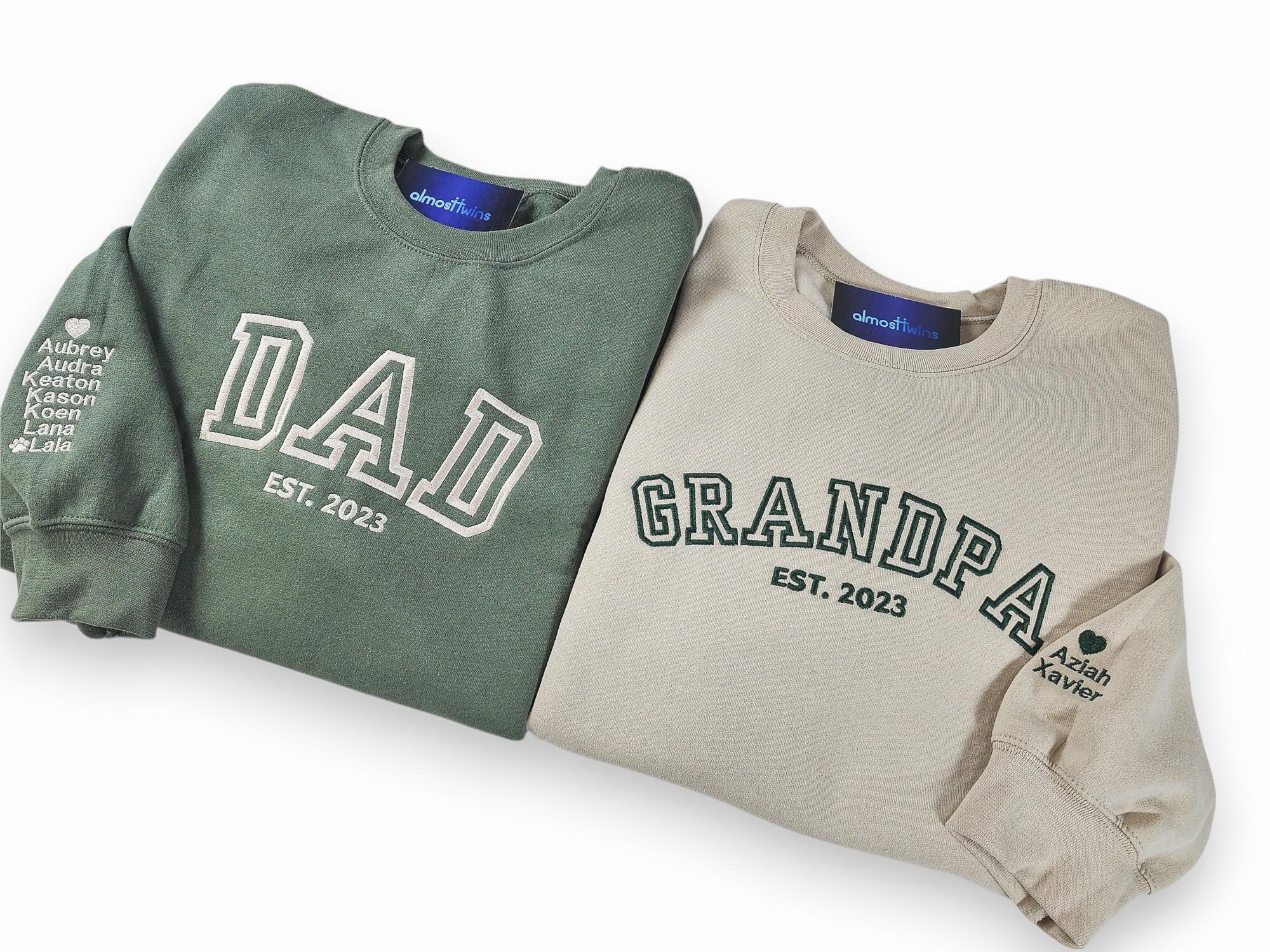 Custom Kids Name and Heart on Sleeve Sweatshirt, Grandpa or Dad Est. Year Hoodie, New Dad Gift, Personalized Father’s Day Gift, Custom Gift