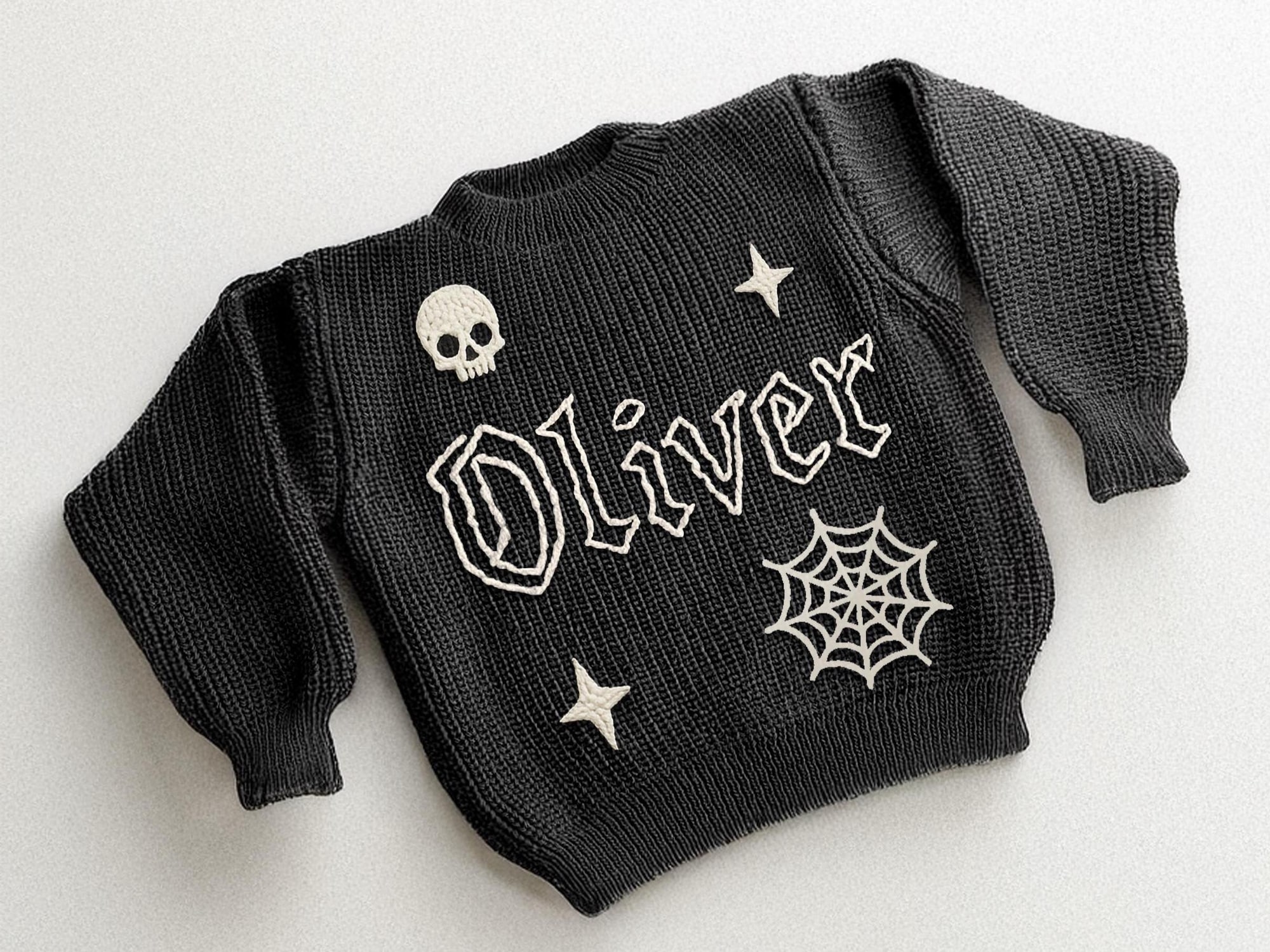 Personalized Baby Goth Sweater: Hand-Embroidered Gothic Jumper