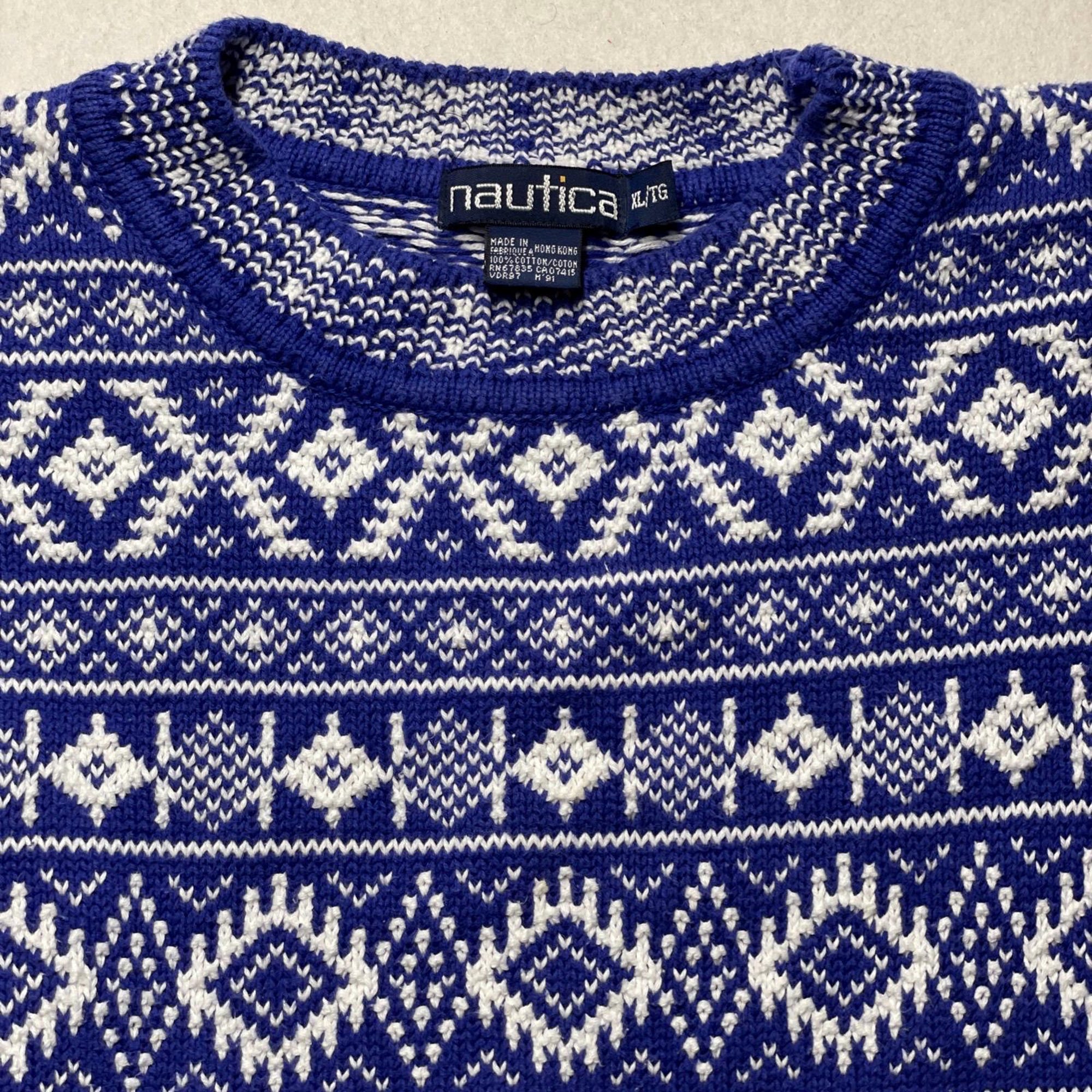il_2000xN.6960327543_7odl.jpg VTG Nautica Fair Isle Style Sweater Blue Baggy Geometric Holiday Christmas XL