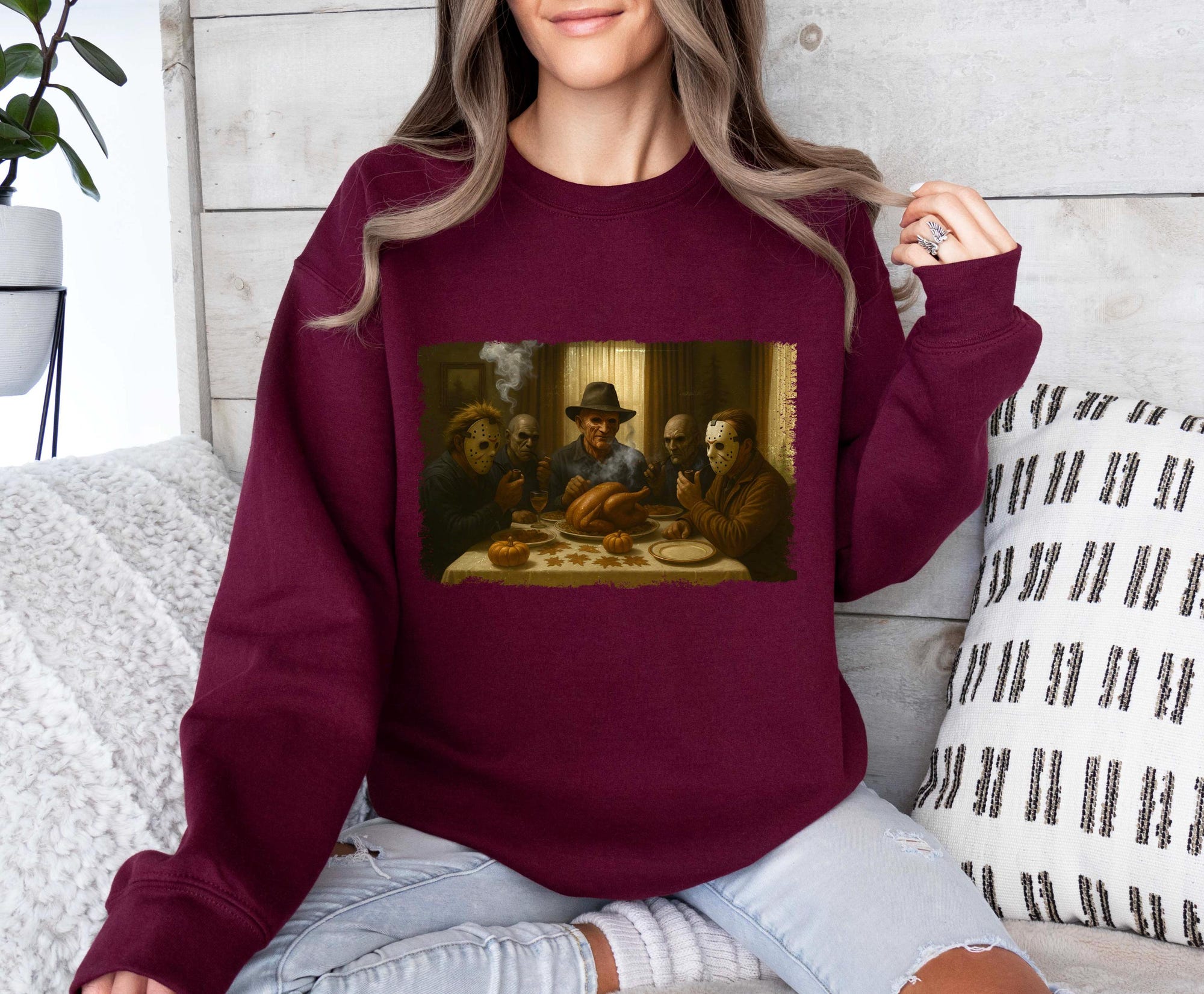 il_2000xN.6967514392_g7f5.jpg Murders Dinner Table Crewneck, Killers Thanksgiving Dinner Sweatshirt, Horror Movie Characters Halloween Hoodie, Horror Fall Pullover