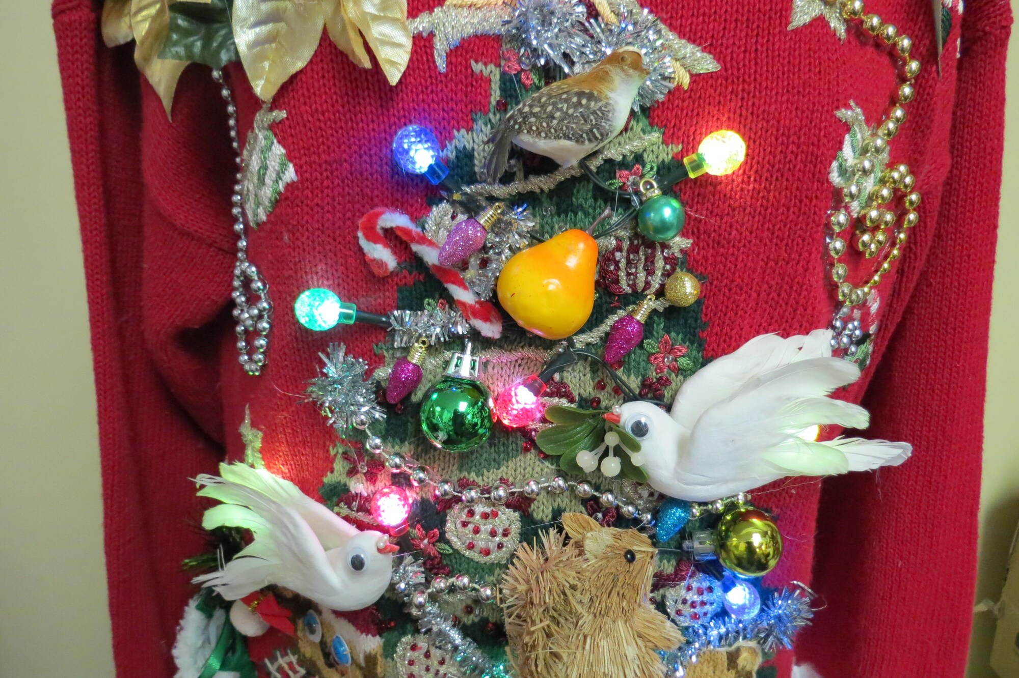 il_2000xN.6987388448_n8wx.jpg 2 Turtle Doves, a Partridge. a squirrel and Pear in a Christmas Tree Tacky Ugly Christmas Sweater Feathers Womens L, 12/14