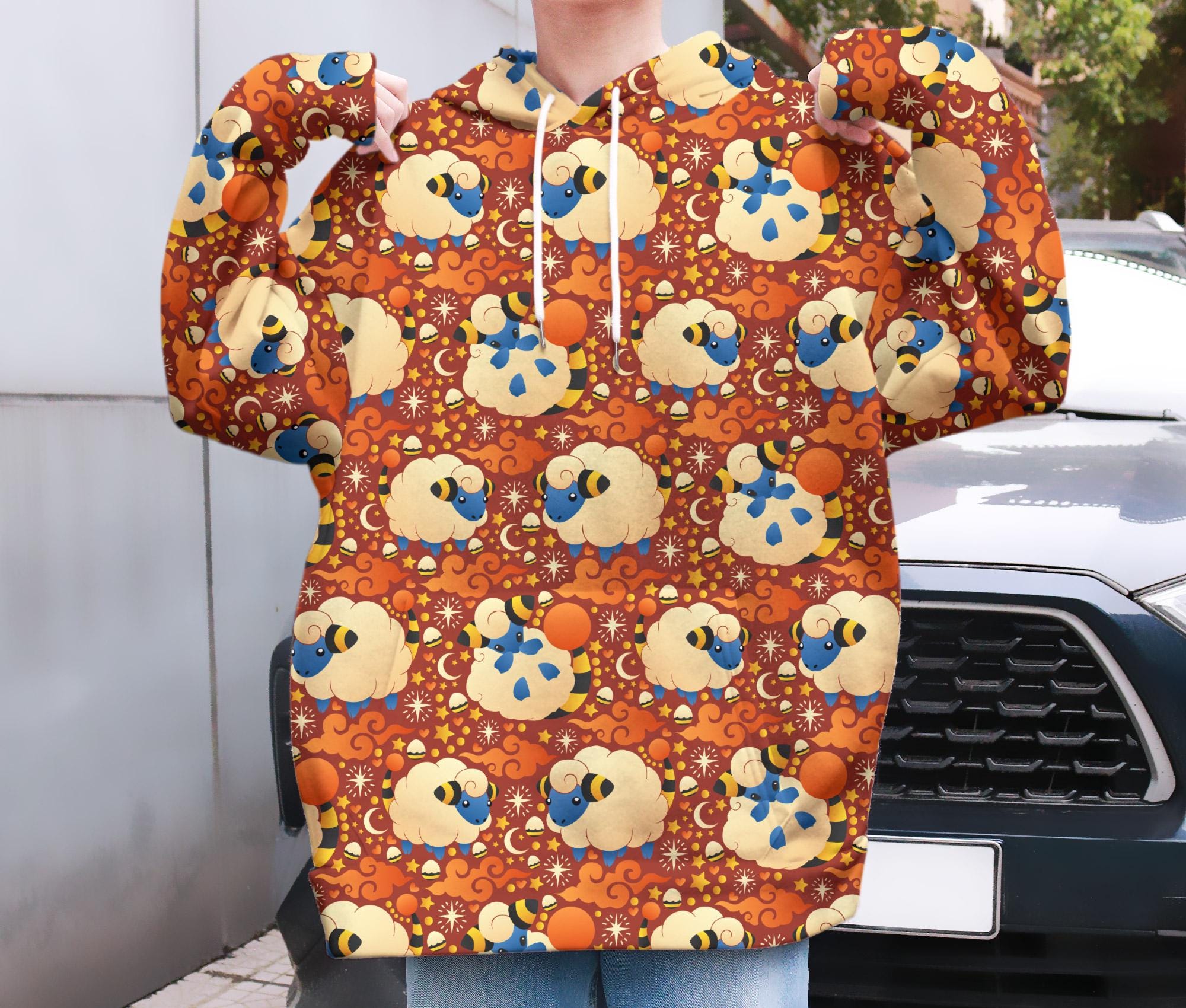 il_2000xN.6991436890_775x-3.jpg Mareep Hoodie, Cute Sheep Hoodie, Cozy Fleece Hoodie for Her Him, Kawaii Unisex Sweatshirt, Mareep Shirt Gift