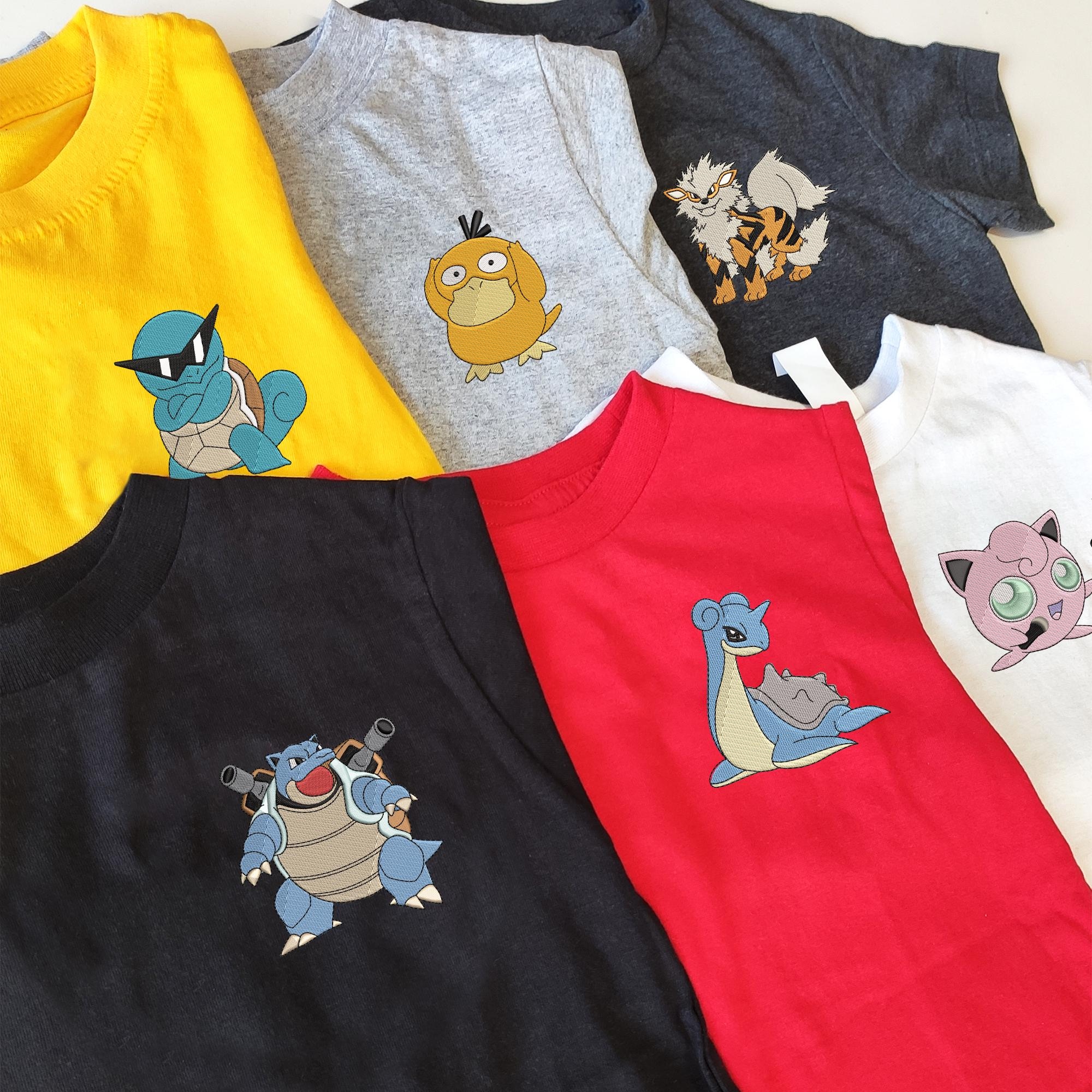 Embroidered Anime Pocket Shirt, Trendy Poke Tee, Custom Bestfriend Anime Gift, Retro Pkachu Hoodie, Vintage Squrtle Sweatshirt