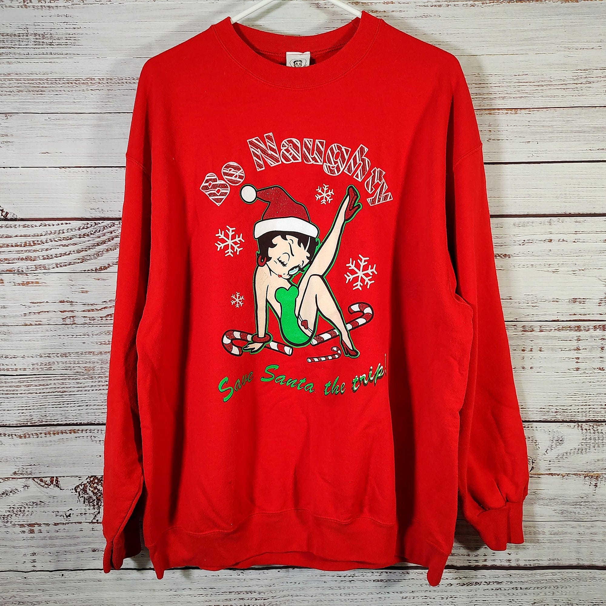 Vintage Sweater / Betty Boop Be Naughty Christmas Sweater / Ugly Christmas Sweater / XL Extra Large
