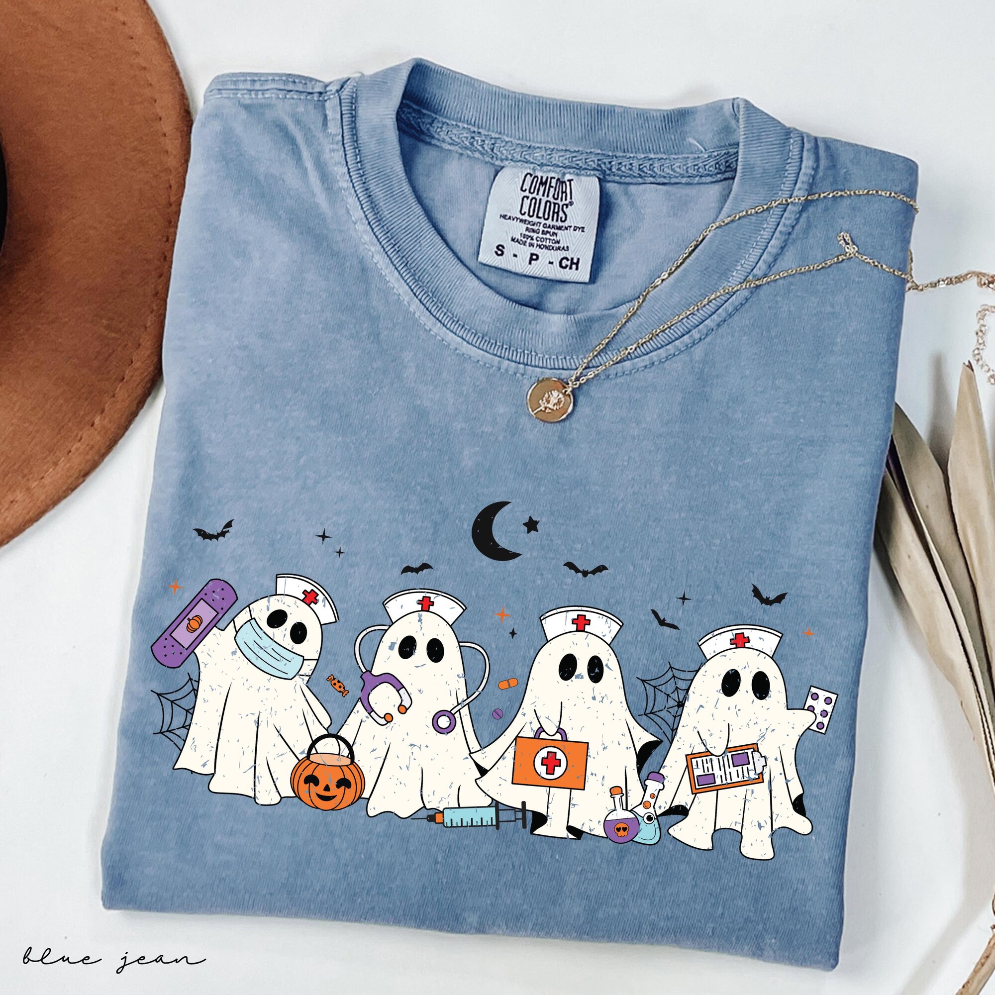 il_2000xN.7008343916_1r0p-1.jpg Comfort Colors® Ghost Nurse Halloween Shirt, Halloween Nurse Shirt, Spooky Nurse Shirt, Halloween Nurse Gift, Nurse Boo Crew Shirt, Fall Tee
