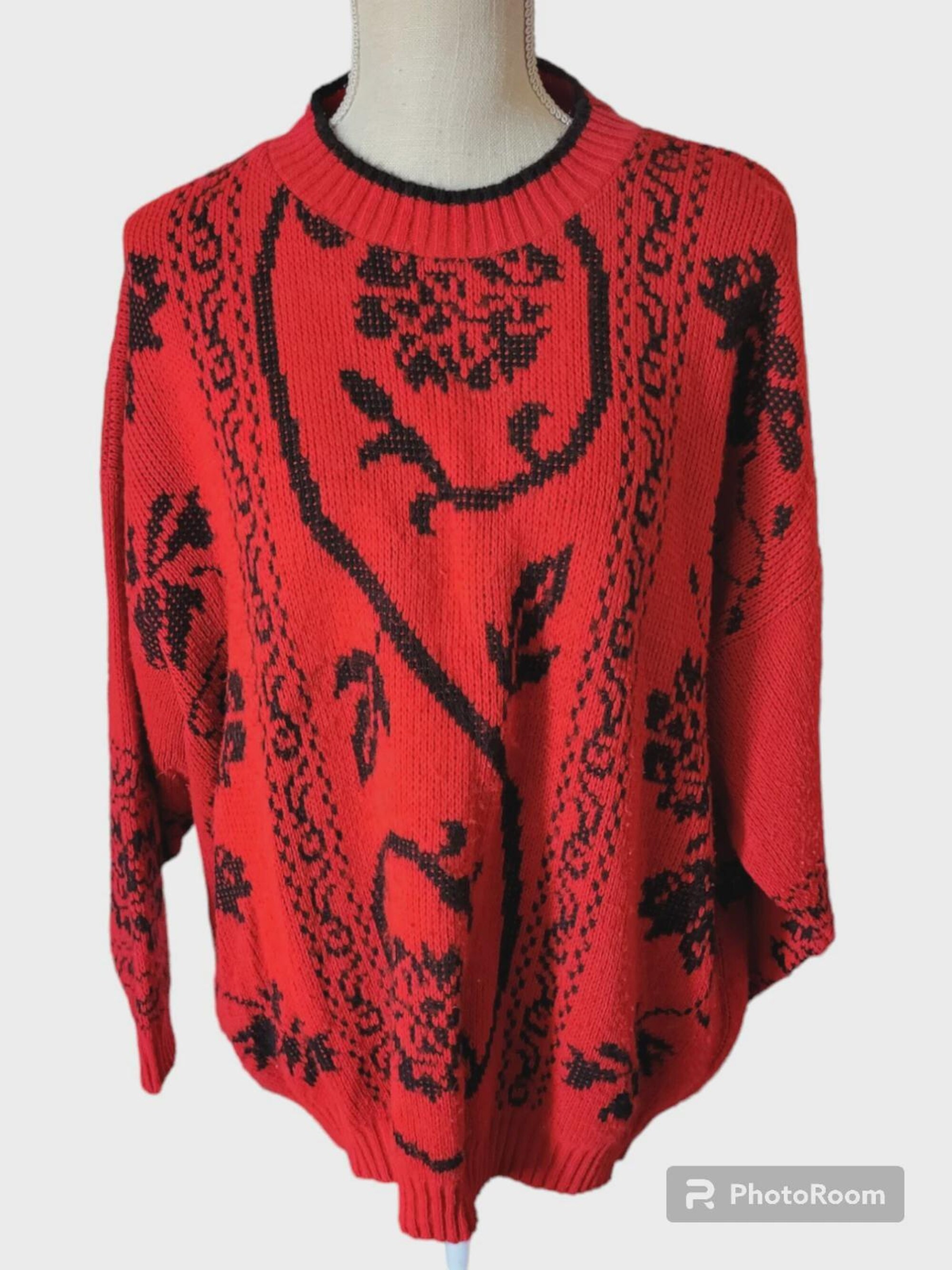 Vintage Christmas Sweater, Size 24w, Classic Essentials, Red And Black, Ugly sweater idea, plus sized
