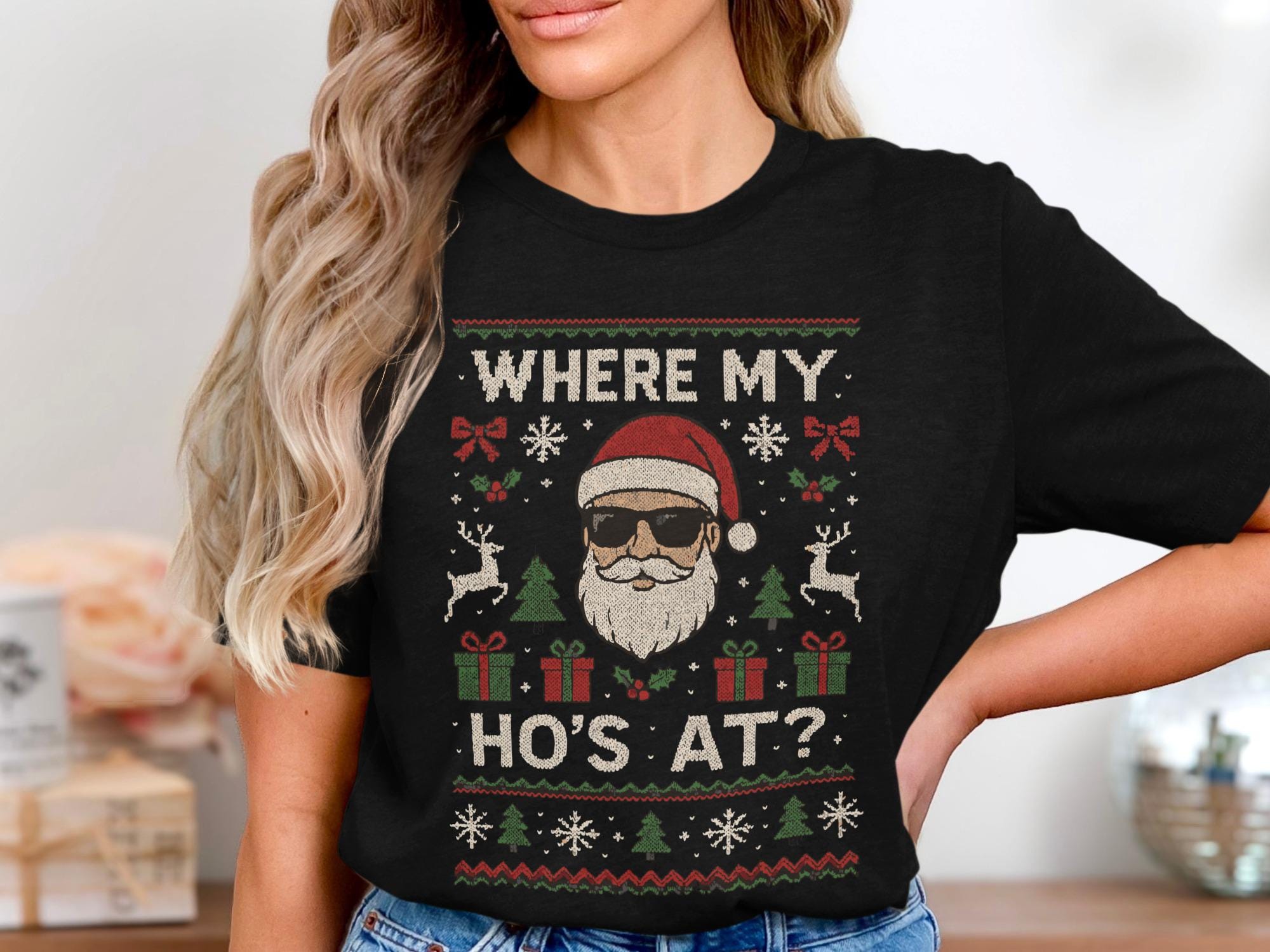 il_2000xN.7027370928_98zd-1.jpg Funny Christmas Sweatshirt, Offensive Christmas Sweatshirt, Where My Ho's At Sweatshirt, Naughty Christmas Sweatshirt, Dirty Santa Tee