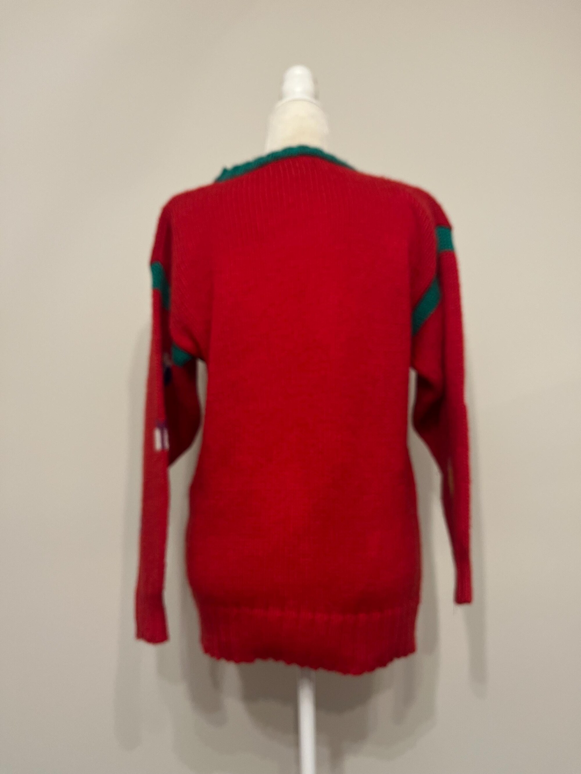 il_2000xN.7037804925_1uq7.jpg 80s Christmas sweater, Hunters Run by The Limited holiday sweater, acrylic Christmas tree sweater, holiday party embellished Xmas sweater, M