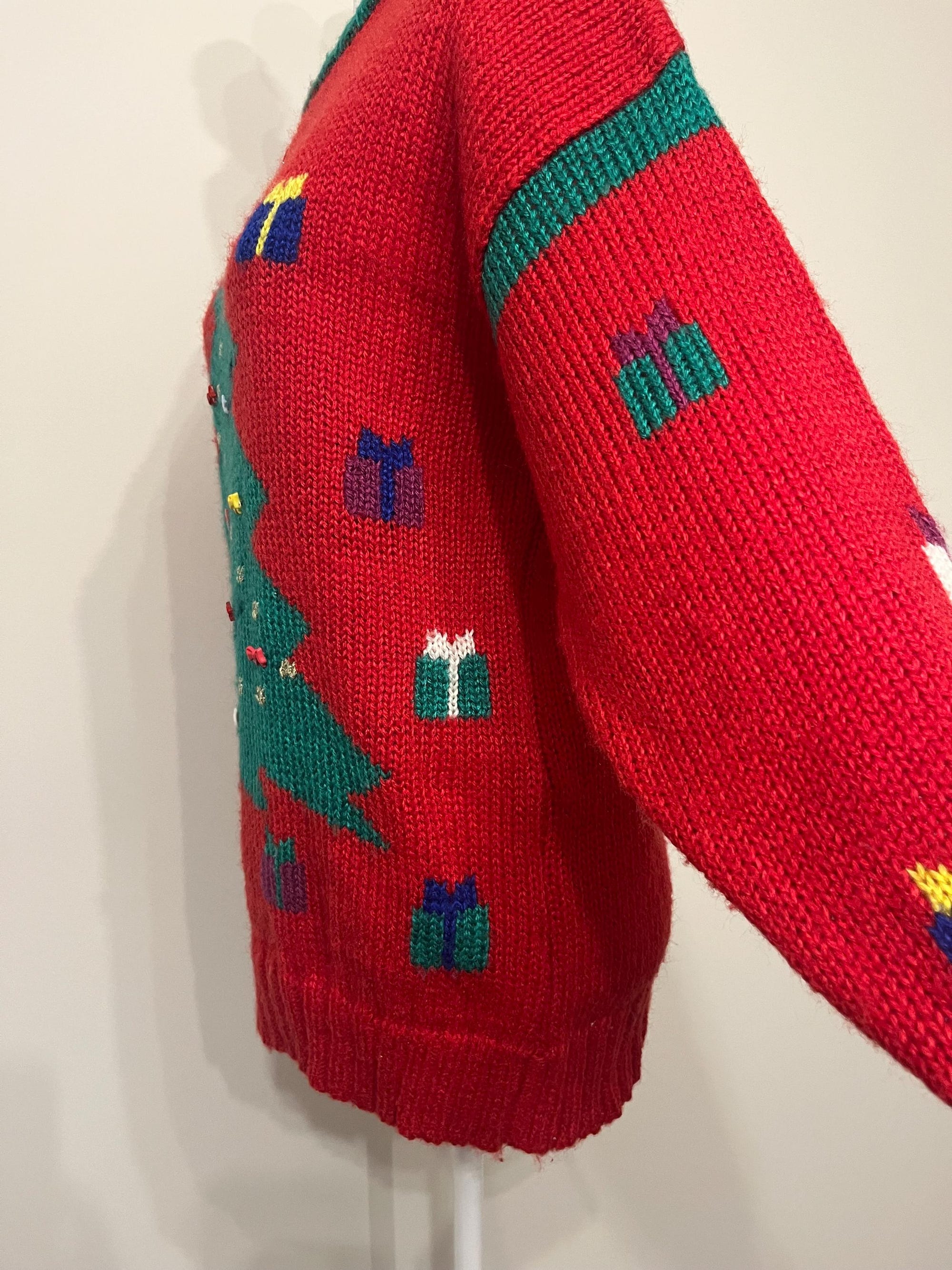 il_2000xN.7037805043_ndg7.jpg 80s Christmas sweater, Hunters Run by The Limited holiday sweater, acrylic Christmas tree sweater, holiday party embellished Xmas sweater, M