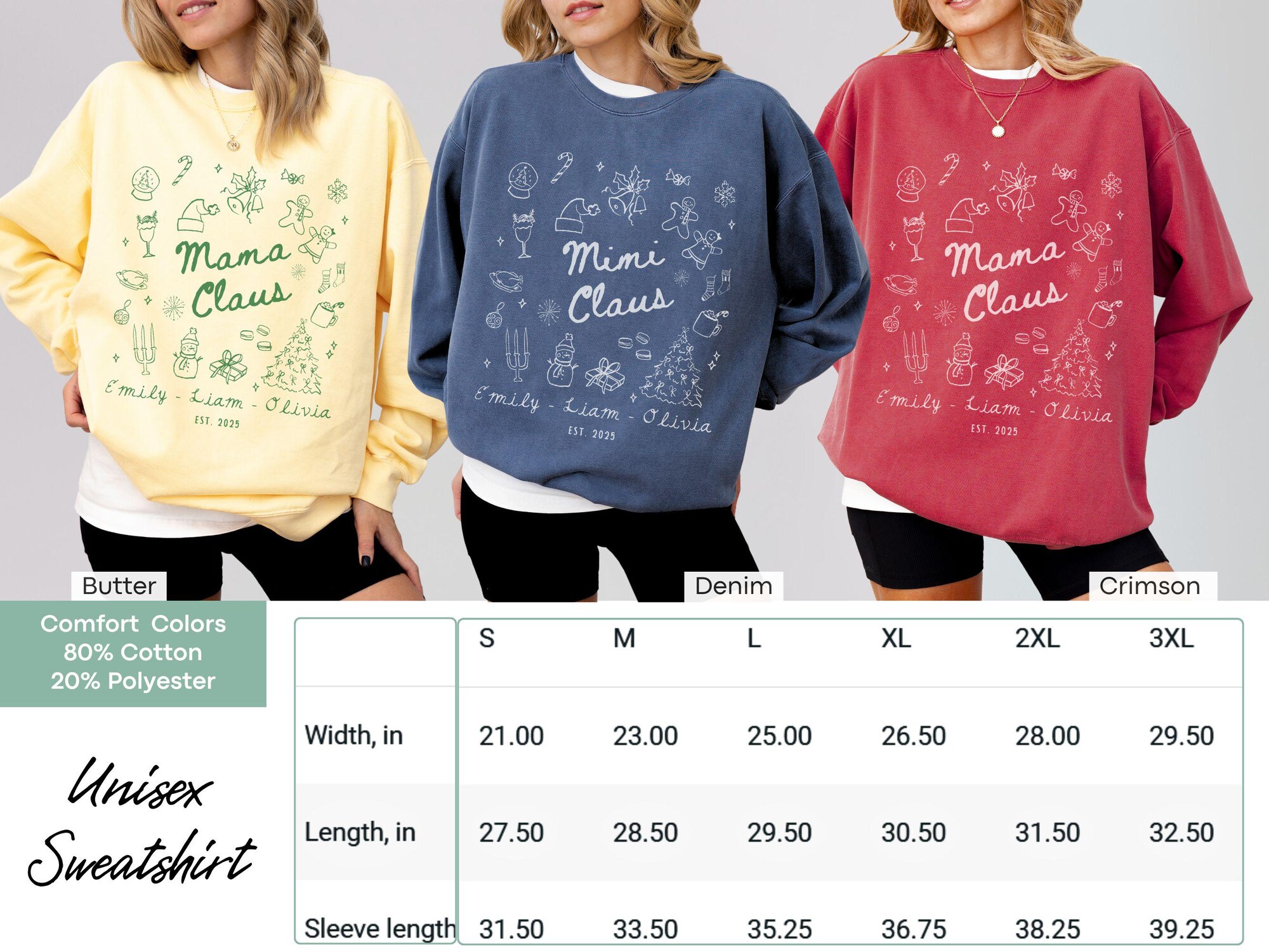 il_2000xN.7043907702_3kb9-1.jpg Comfort Colors® Mama Claus Shirt Custom Kids Names Christmas Mom Shirt Xmas Mama Shirt Holiday Mommy T-Shirt Family Christmas Grandma Shirt