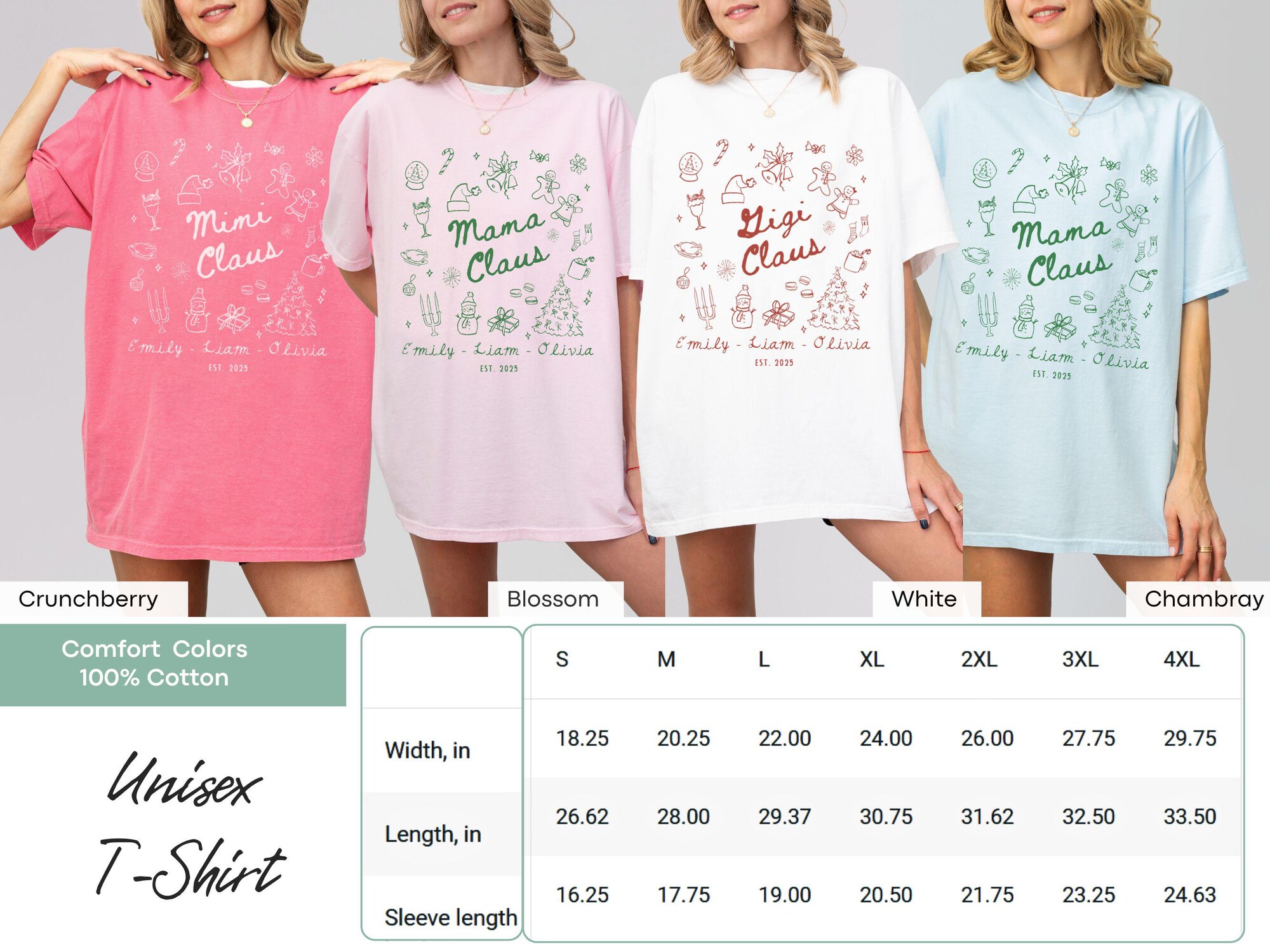 il_2000xN.7043907722_tr76-1.jpg Comfort Colors® Mama Claus Shirt Custom Kids Names Christmas Mom Shirt Xmas Mama Shirt Holiday Mommy T-Shirt Family Christmas Grandma Shirt