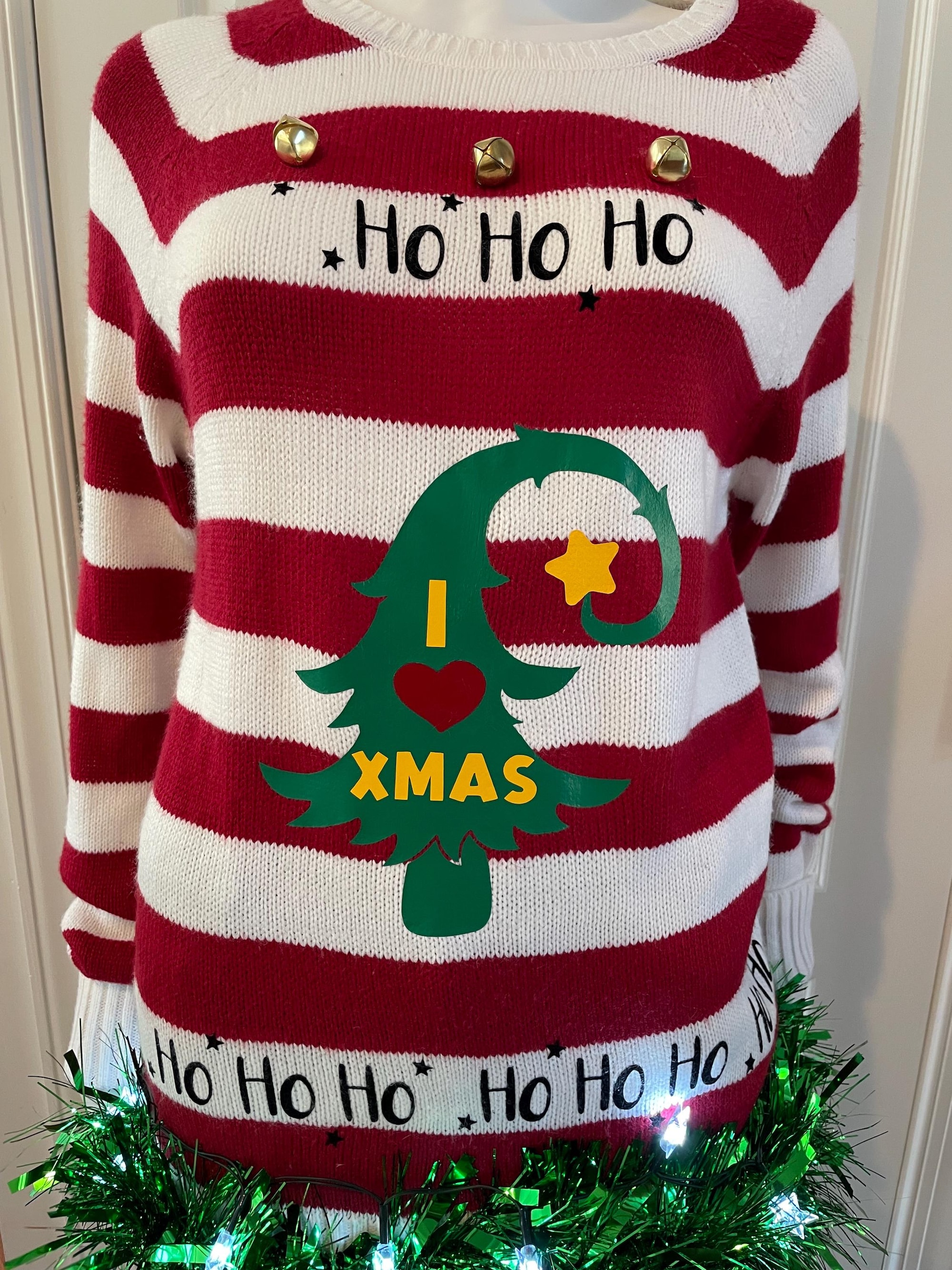 Funny Ugly Christmas Sweater – Size Large Unisex – I Love XMas – Grinch – Light Up