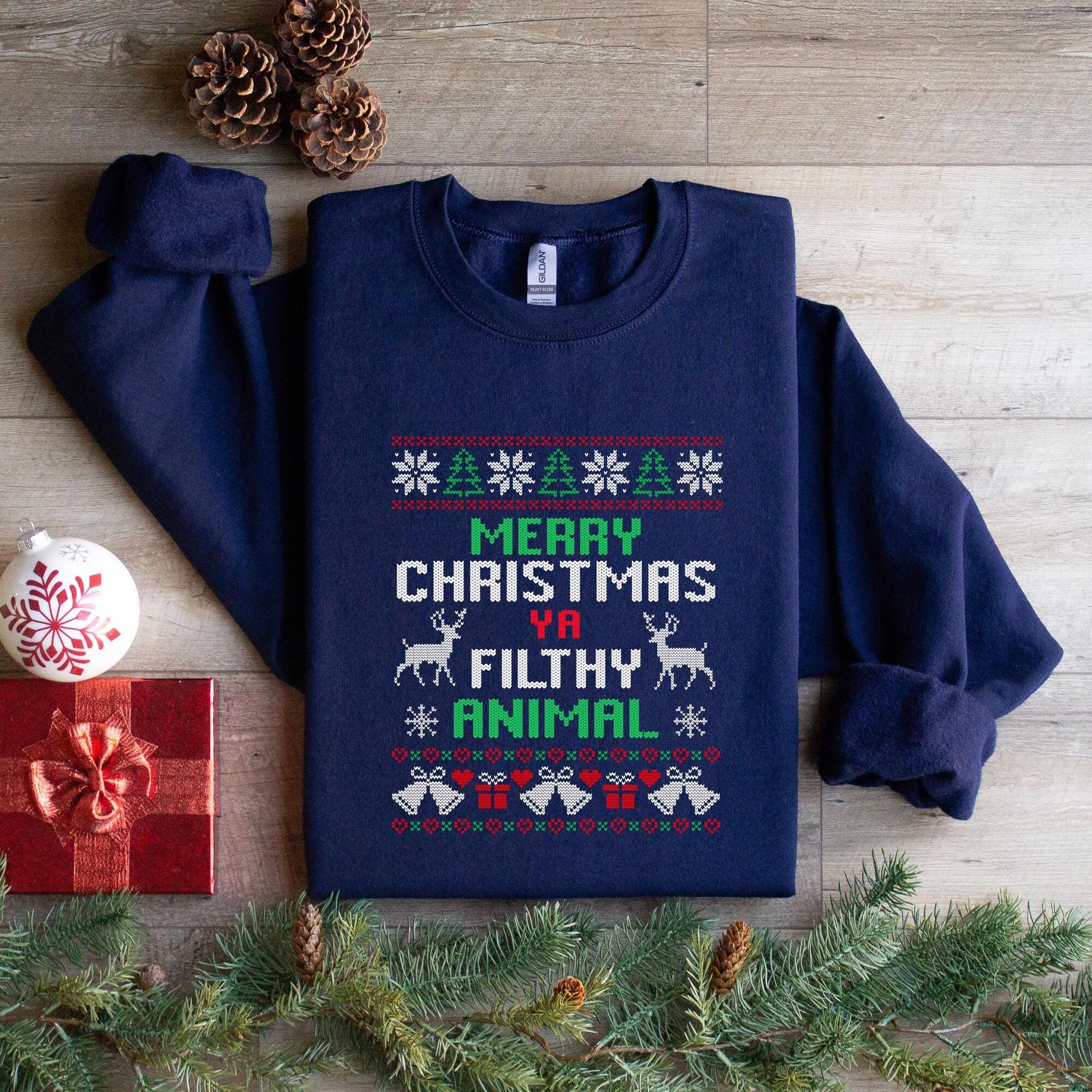 il_2000xN.7057542743_12j3-1.jpg Merry Christmas Ya Filthy Animal Sweatshirt: Ugly Xmas Crewneck