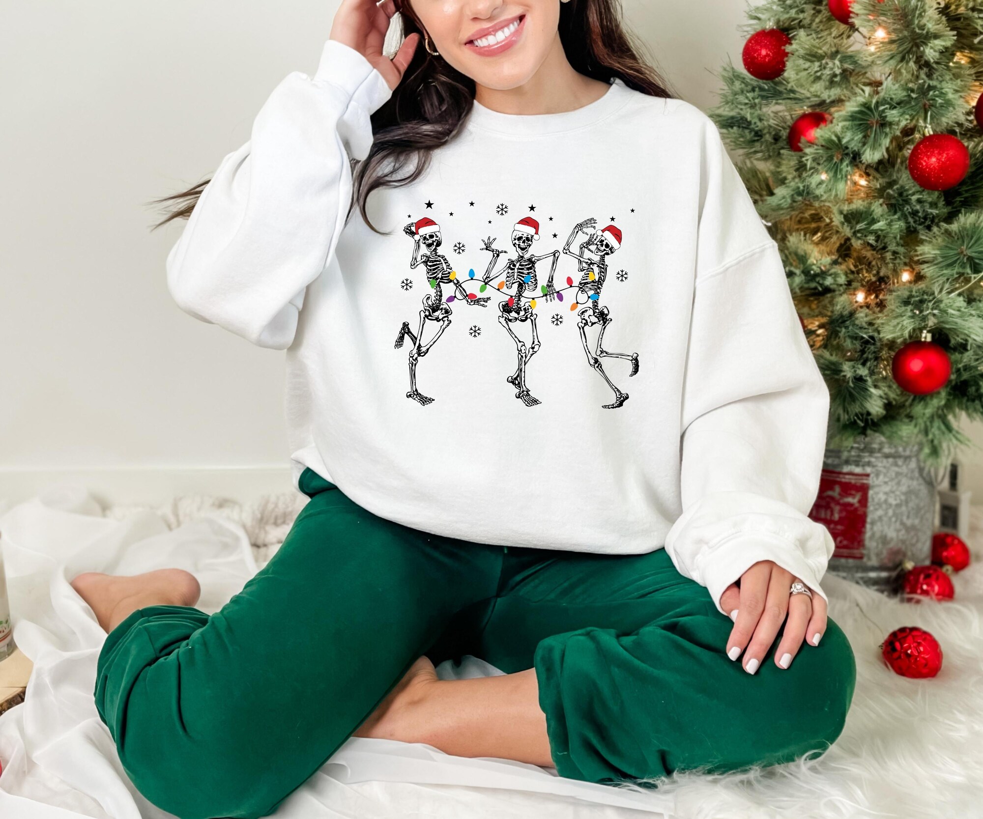 Dancing Skeleton Christmas Sweatshirt, Funny Christmas Sweatshirt, Christmast Lights Shirt, New Year Sweatshirt, Funny Holiday Shirts