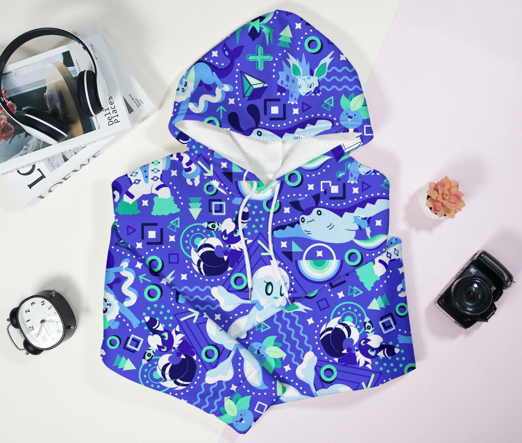 Vaporeon Hoodie, Mantyke Kawaii Hoodie, Cute Blue Hoodie for Him Her, Unisex Graphic Sweatshirt, Cozy Couples Gift, Trendy Mens Hoodie