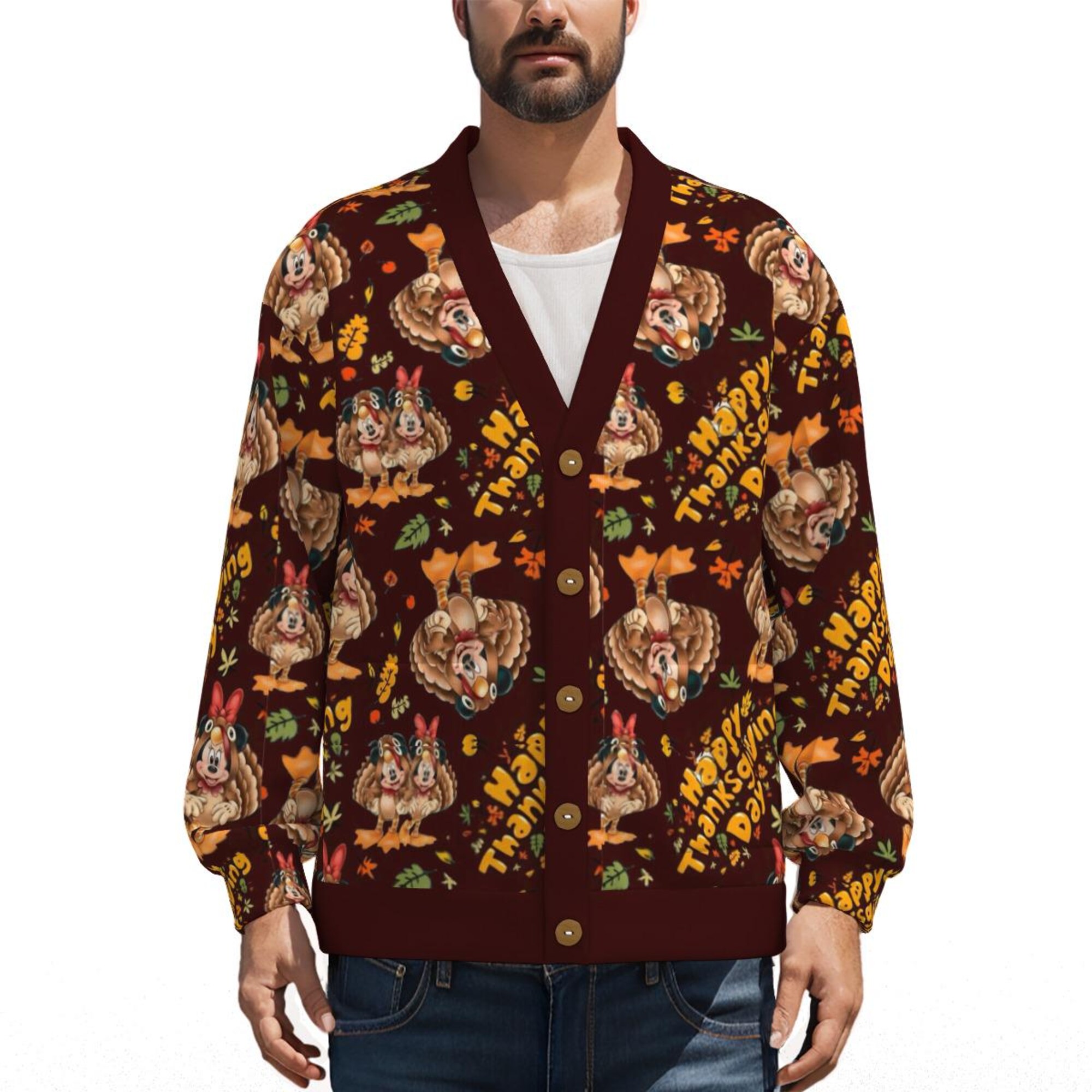 il_2000xN.7070696660_colm.jpg Mickey & Minnie Thanksgiving Sweater| Disney Holiday Knit Cardigan Sweater | Kawaii Disneyland Christmas Sweater