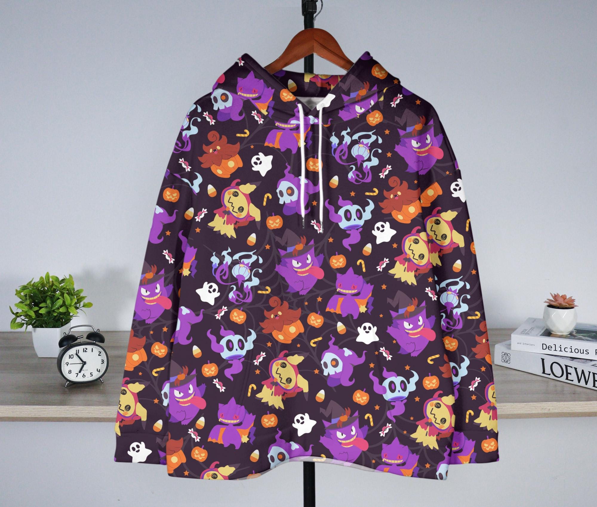 il_2000xN.7071356182_6rps-2.jpg Gengar and Mimikyu Hoodie, Cute Halloween Shirt, Funny Ghost Hoodie, Spooky Kawaii Sweatshirt, Halloween Shirt, Gengar Shirt Gift