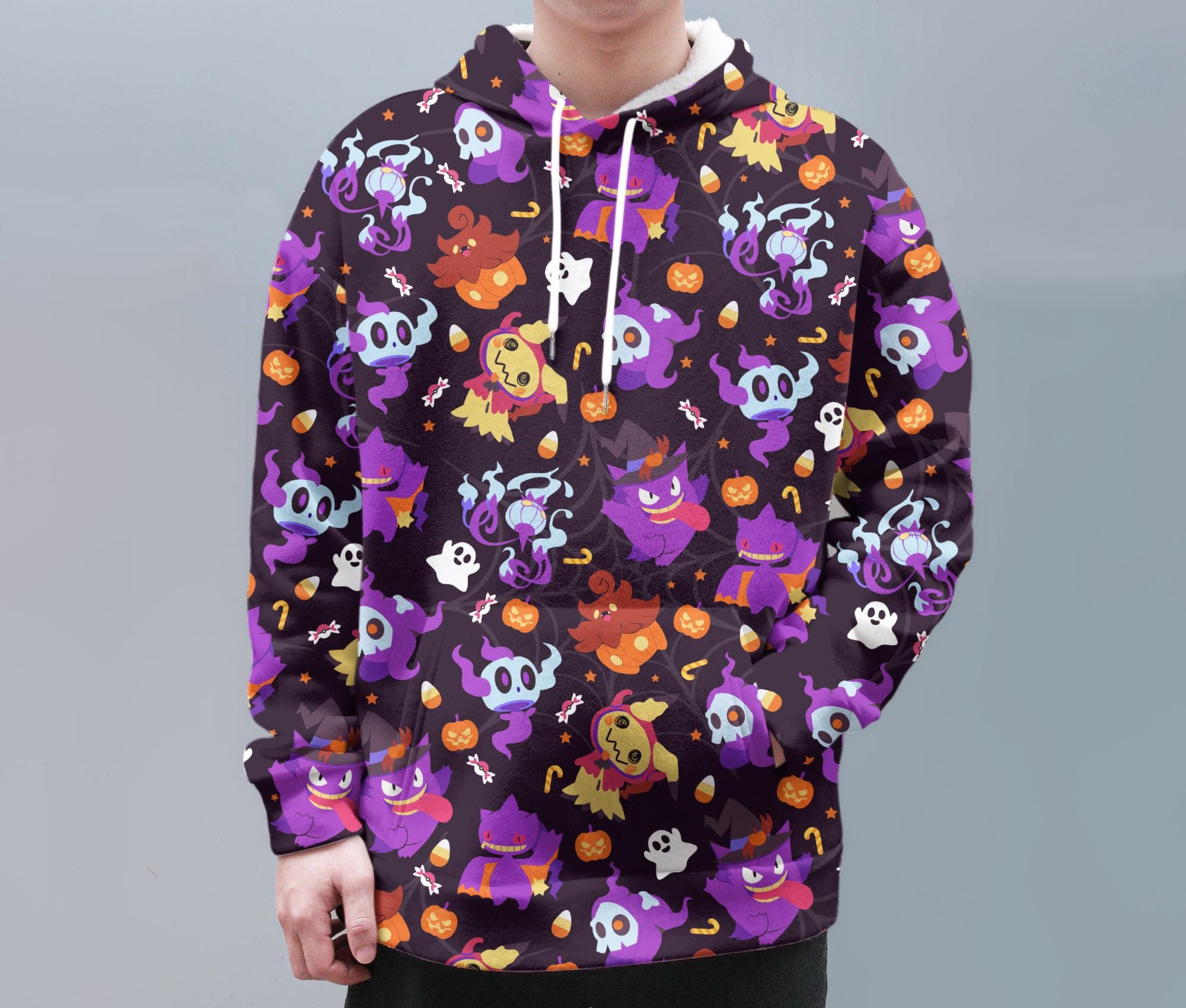 il_2000xN.7071356208_r3qy-2.jpg Gengar and Mimikyu Hoodie, Cute Halloween Shirt, Funny Ghost Hoodie, Spooky Kawaii Sweatshirt, Halloween Shirt, Gengar Shirt Gift