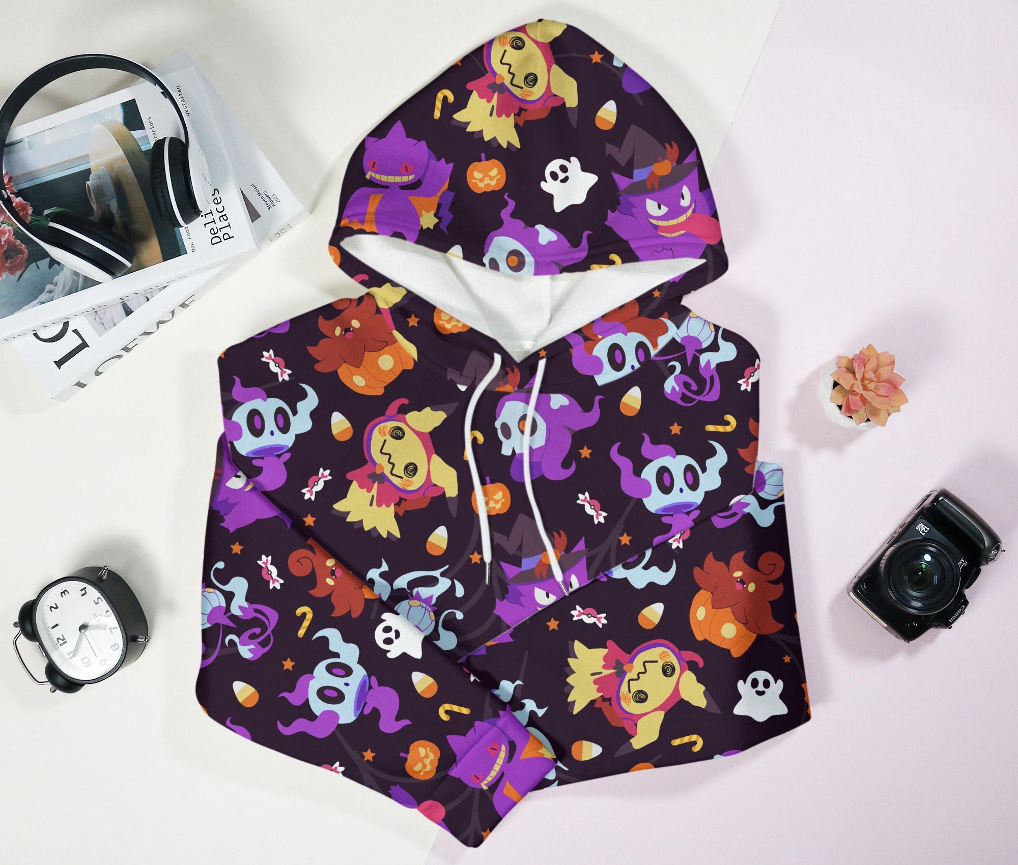 Gengar and Mimikyu Hoodie, Cute Halloween Shirt, Funny Ghost Hoodie, Spooky Kawaii Sweatshirt, Halloween Shirt, Gengar Shirt Gift