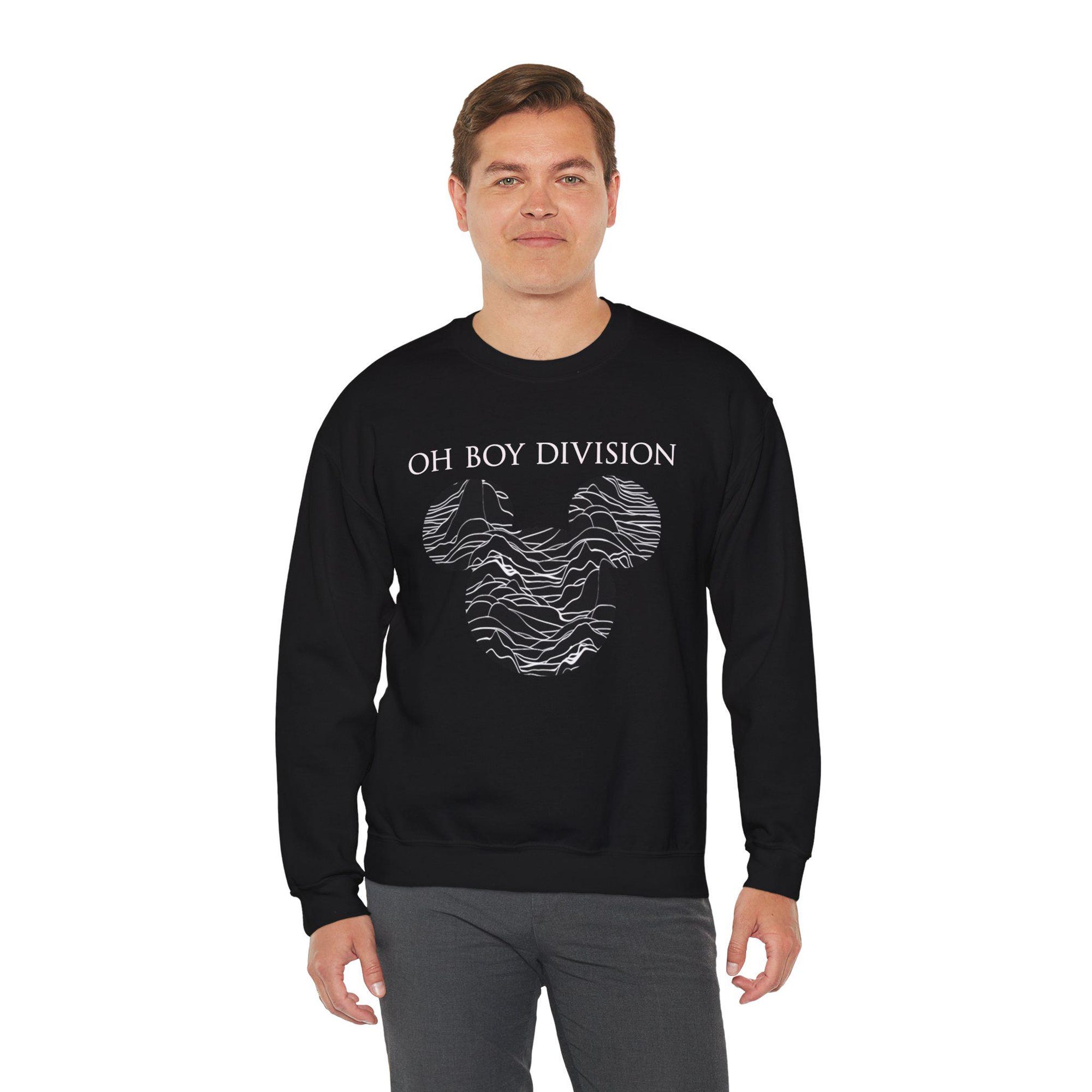 il_2000xN.7074569492_c87d-1.jpg Oh Boy Division | Emo Punk Graphic Crewneck Sweatshirt | Joy Division Inspired | Goth Alt Punk Emo Disney