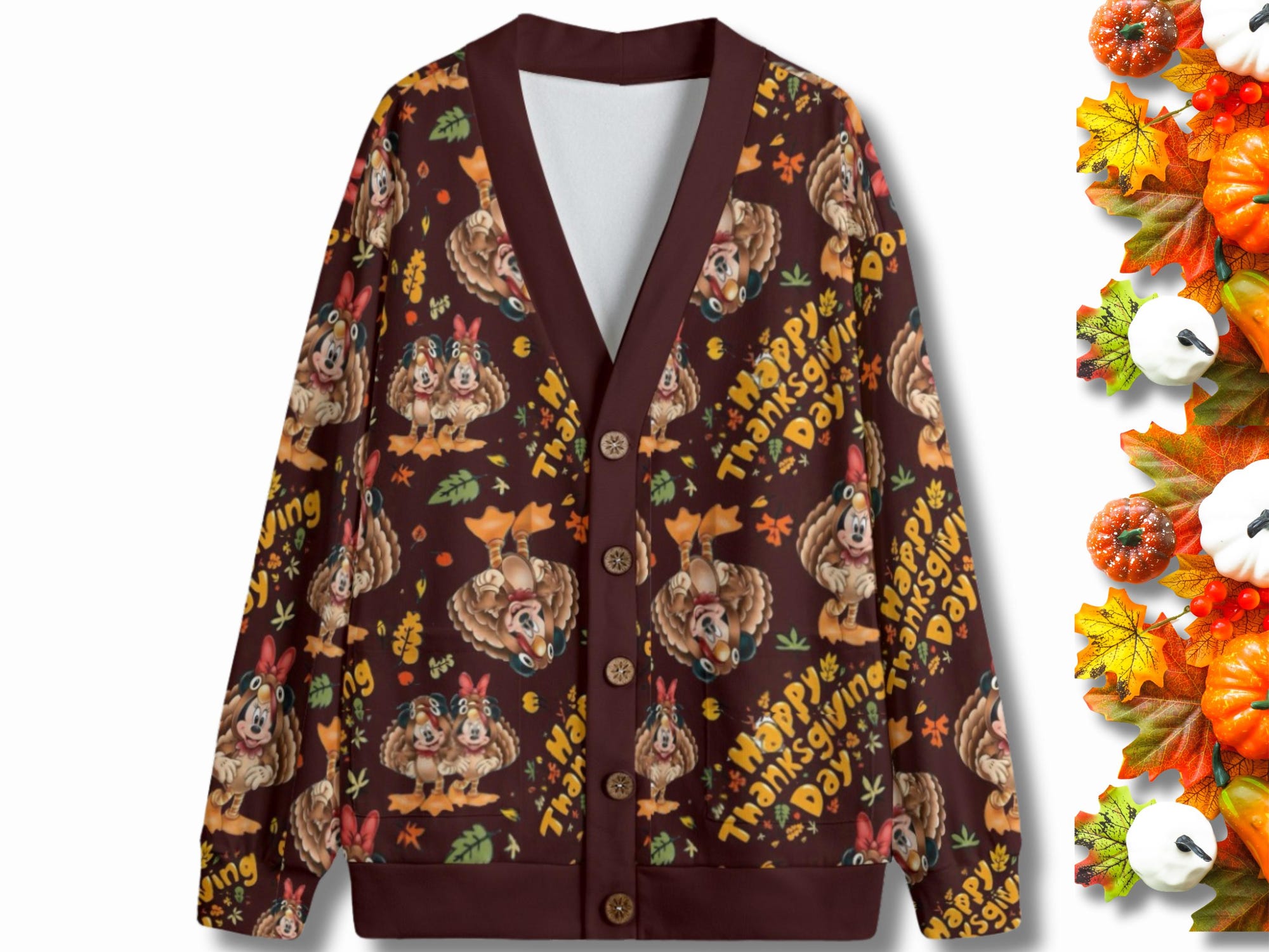 Mickey & Minnie Thanksgiving Sweater| Disney Holiday Knit Cardigan Sweater | Kawaii Disneyland Christmas Sweater