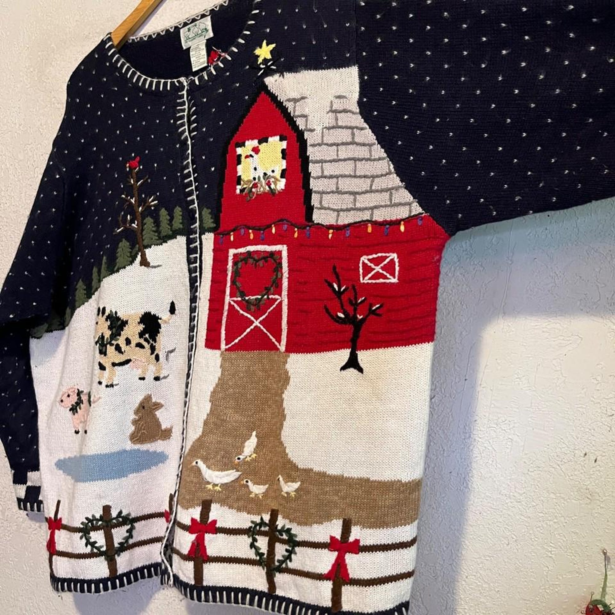 il_2000xN.7079571145_rrg7.jpg Vintage Quacker Factory Cardigan Sweater Womens 3X Overall Christmas Farm Graphics