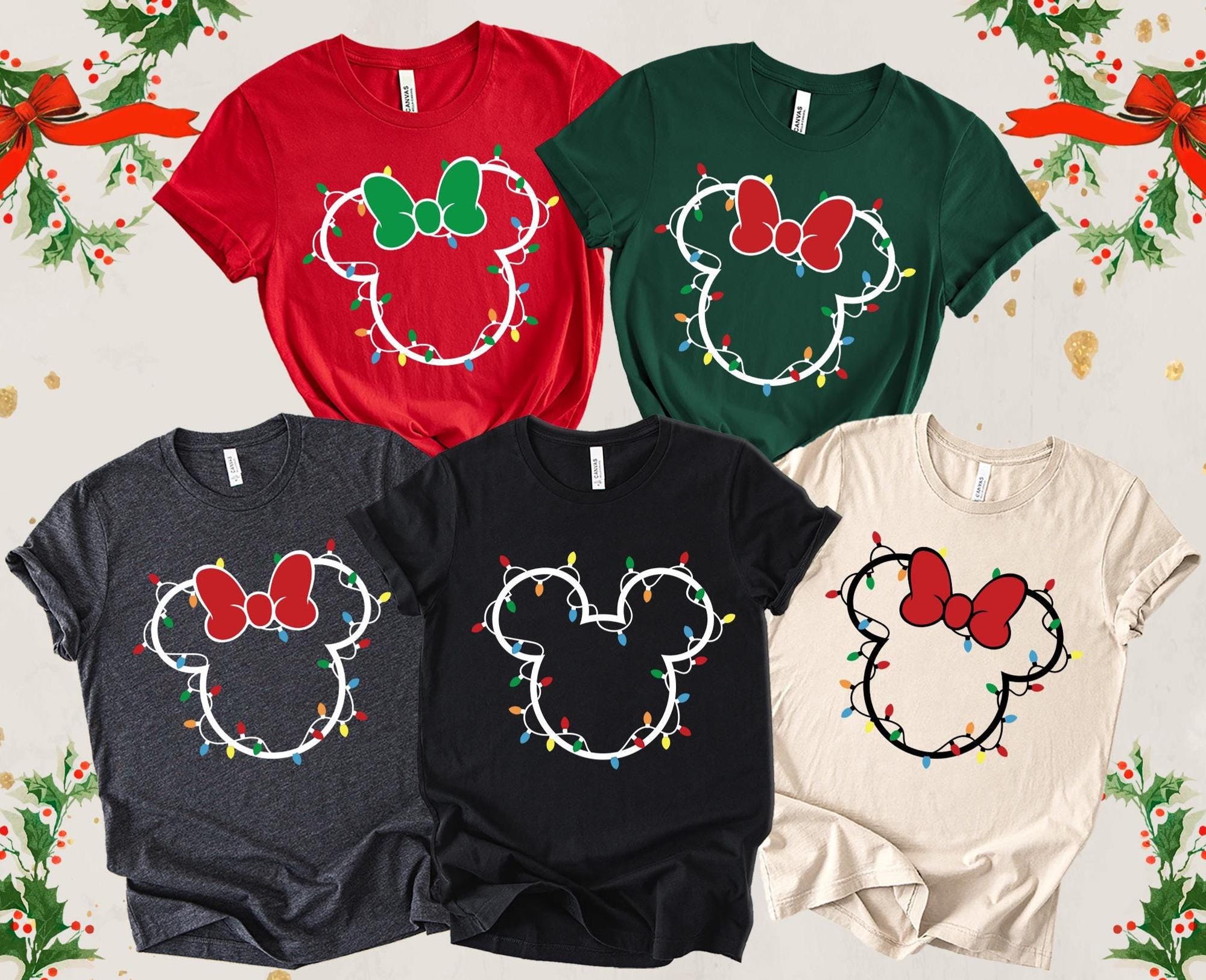 Disney Christmas Lights Shirts, Mickey Christmas Shirt, Minnie Christmas Shirt, Disney Girls Family Trip, Christmas Squad, Christmas Crew