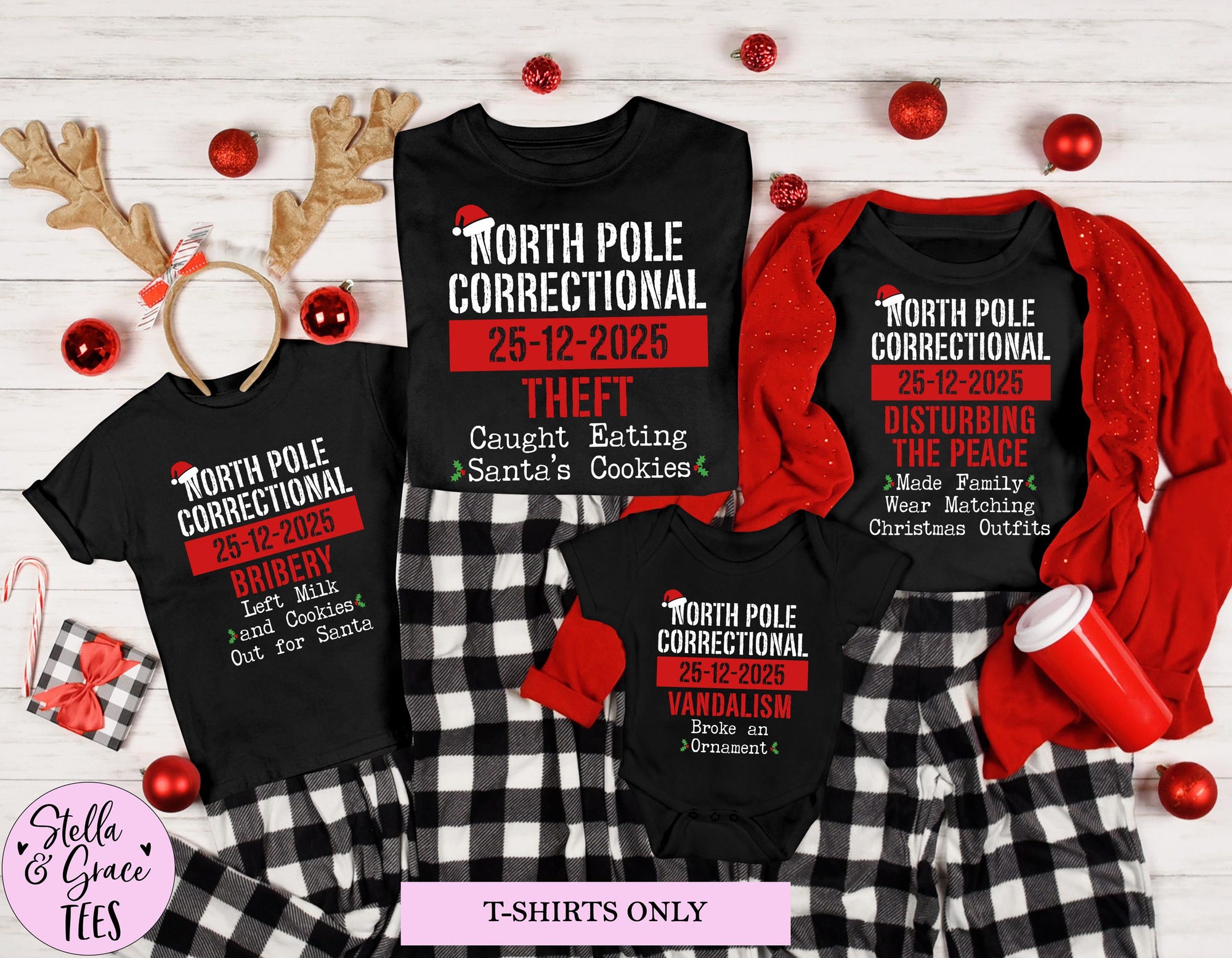 North Pole Correctional Family Christmas Shirts: Funny Matching Xmas Inmate Holiday Tees