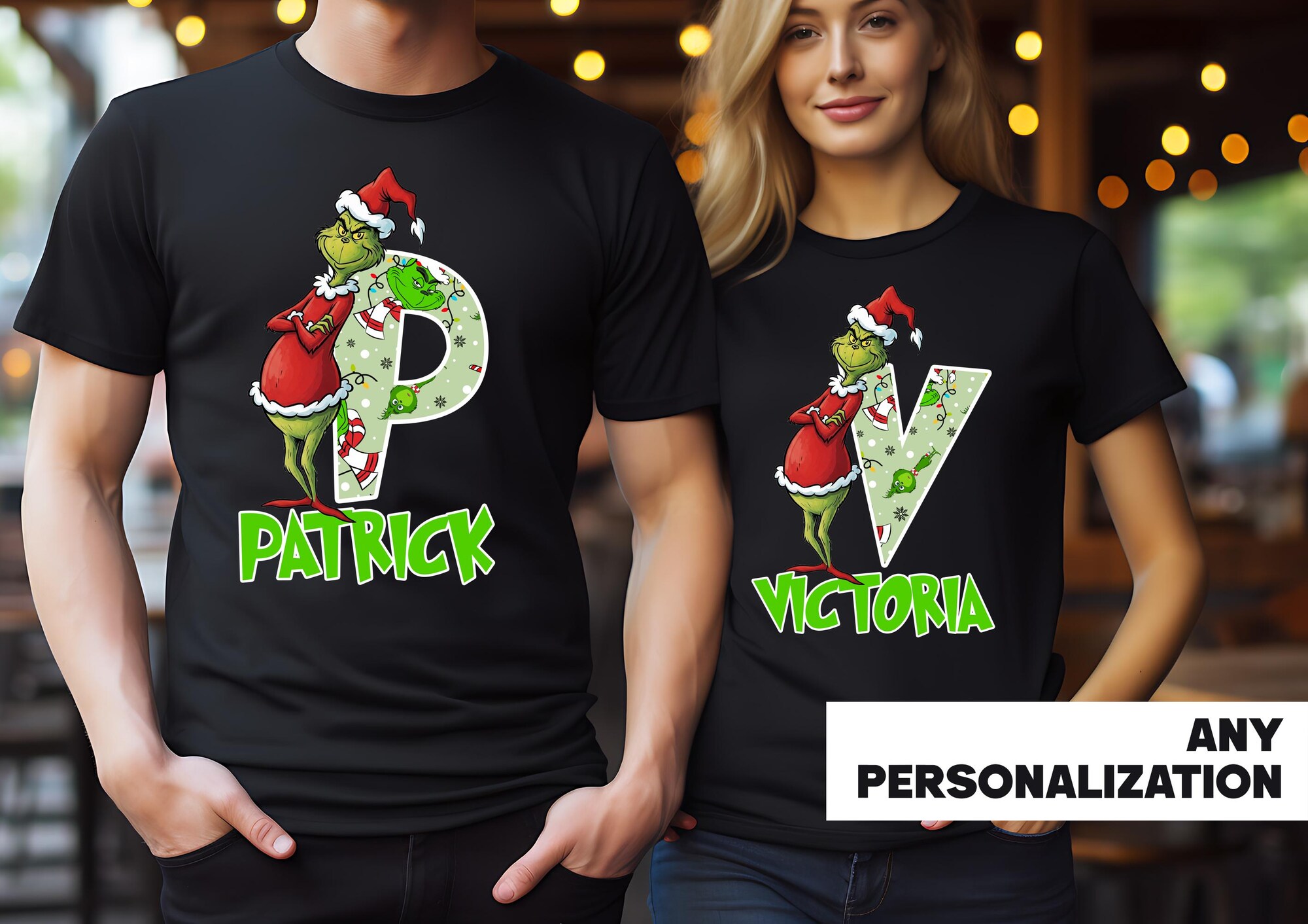 Personalized Grinch Christmas Shirt | Custom Initial & Name Holiday Tee | Matching Family Christmas Shirts | Funny Xmas Grinch Apparel
