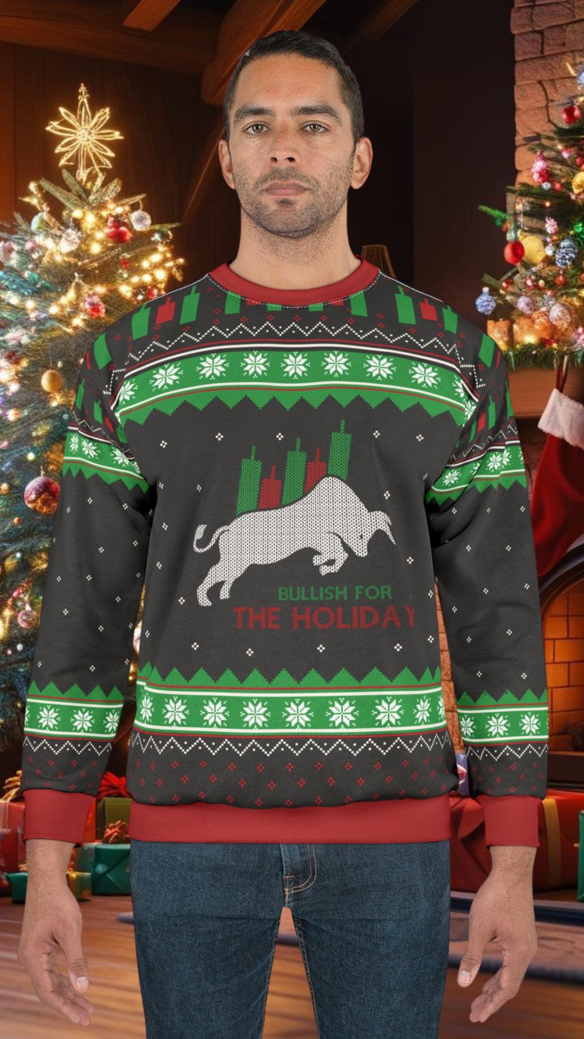 Stock Market Christmas Sweater – Bullish for Holiday Ugly Xmas Trading Gift for Traders & Investors, Unisex Finance Sweater