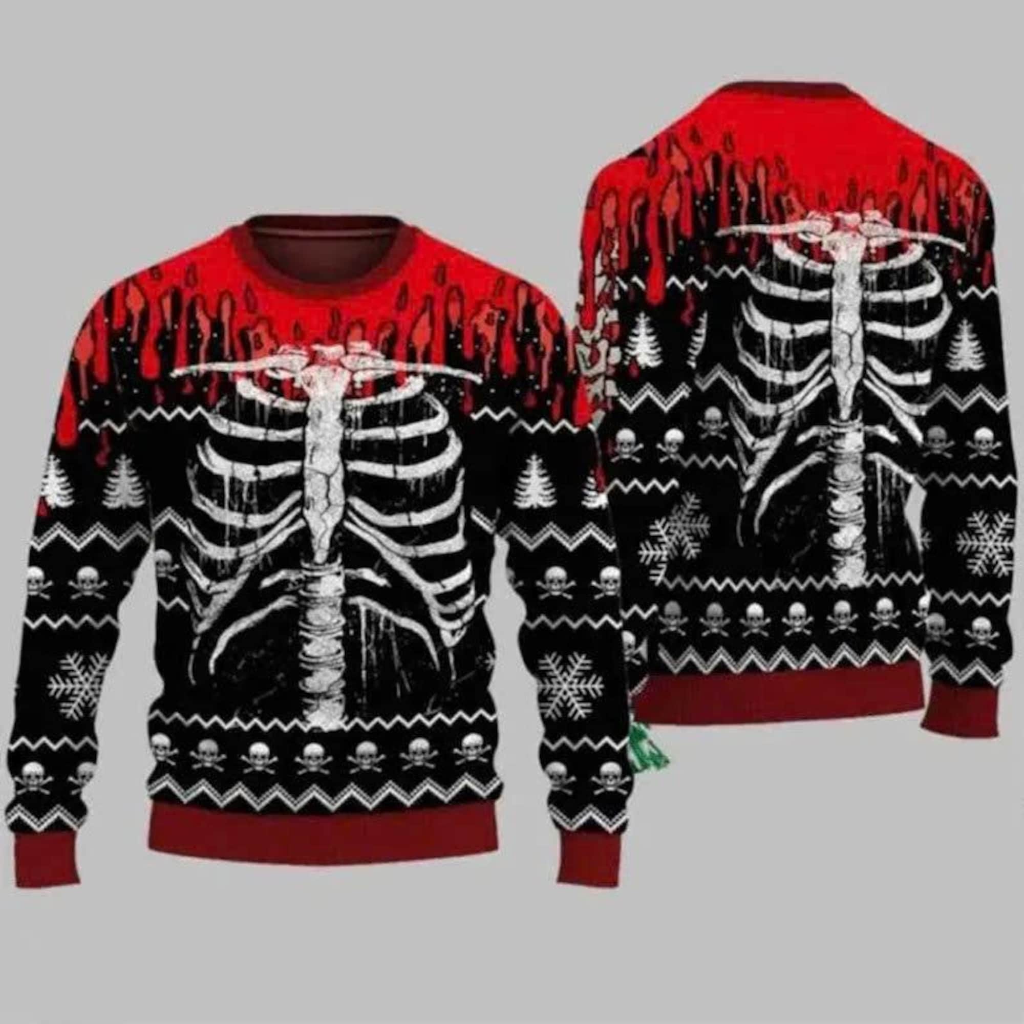 Skeleton Ugly Christmas Sweater, Christmas Skull Sweater, Christmas Sweater, Skeleton Christmas Sweater, Christmas Gift, Ugly Sweater