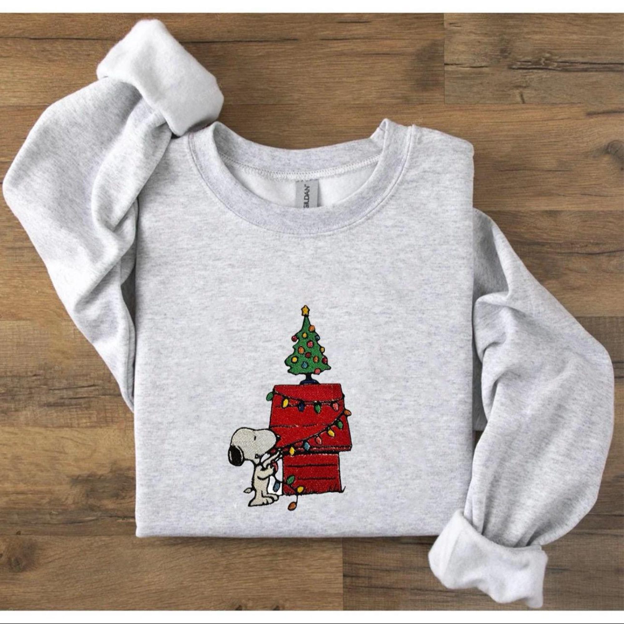 Peanuts Adult Christmas Embroidered Unisex Sweatshirt | Festive Holiday Apparel | Christmas Crewneck | Seasonal Clothing