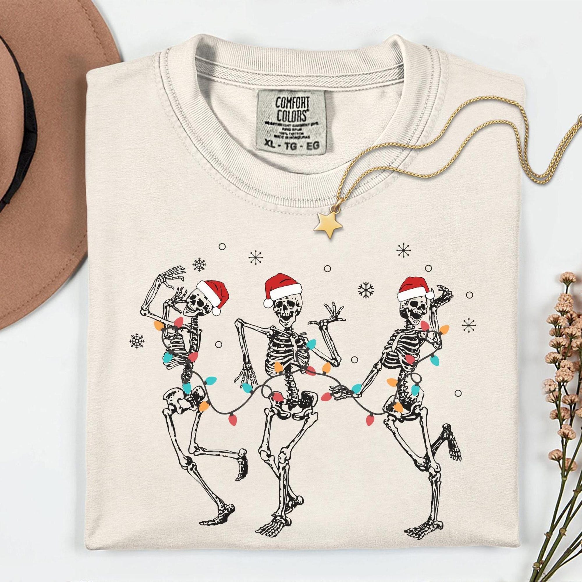 Comfort Colors® Dancing Skeleton Shirt, Retro Christmas Skeleton Shirt, Christmas Crewneck, Christmas Shirt, Christmas Gift, Skeleton Shirt
