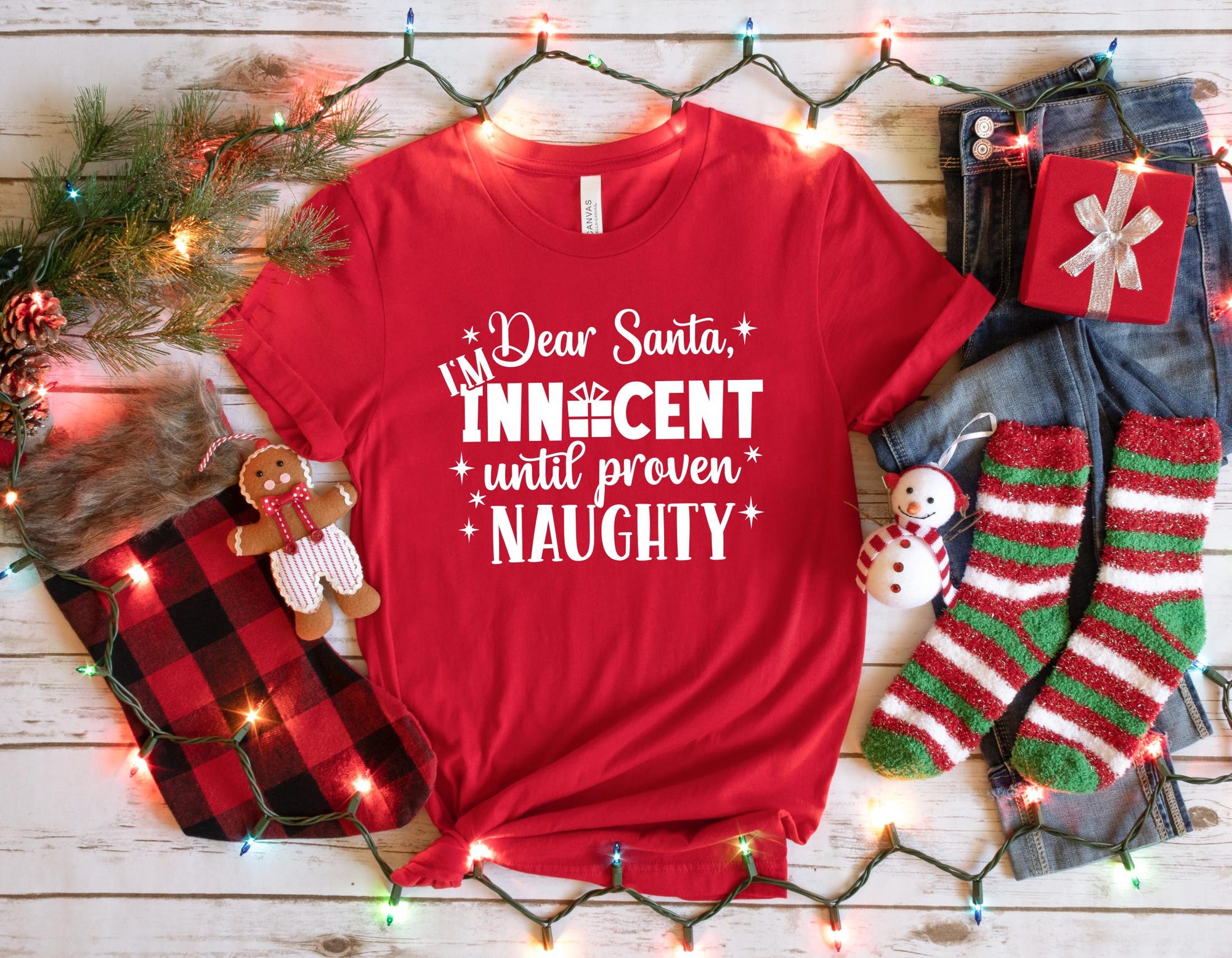 Dear Santa I Am Innocent Until Proven Naughty Christmas Shirt, Holiday Tee, Funny Xmas Sweatshirt, Christmas Humor, Unisex Santa Shirt