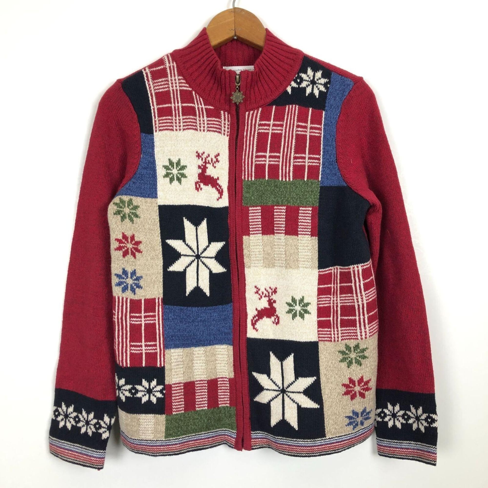 Vintage Nordic Christmas Cardigan: Christopher & Banks Snowflake Zip-Up Sweater