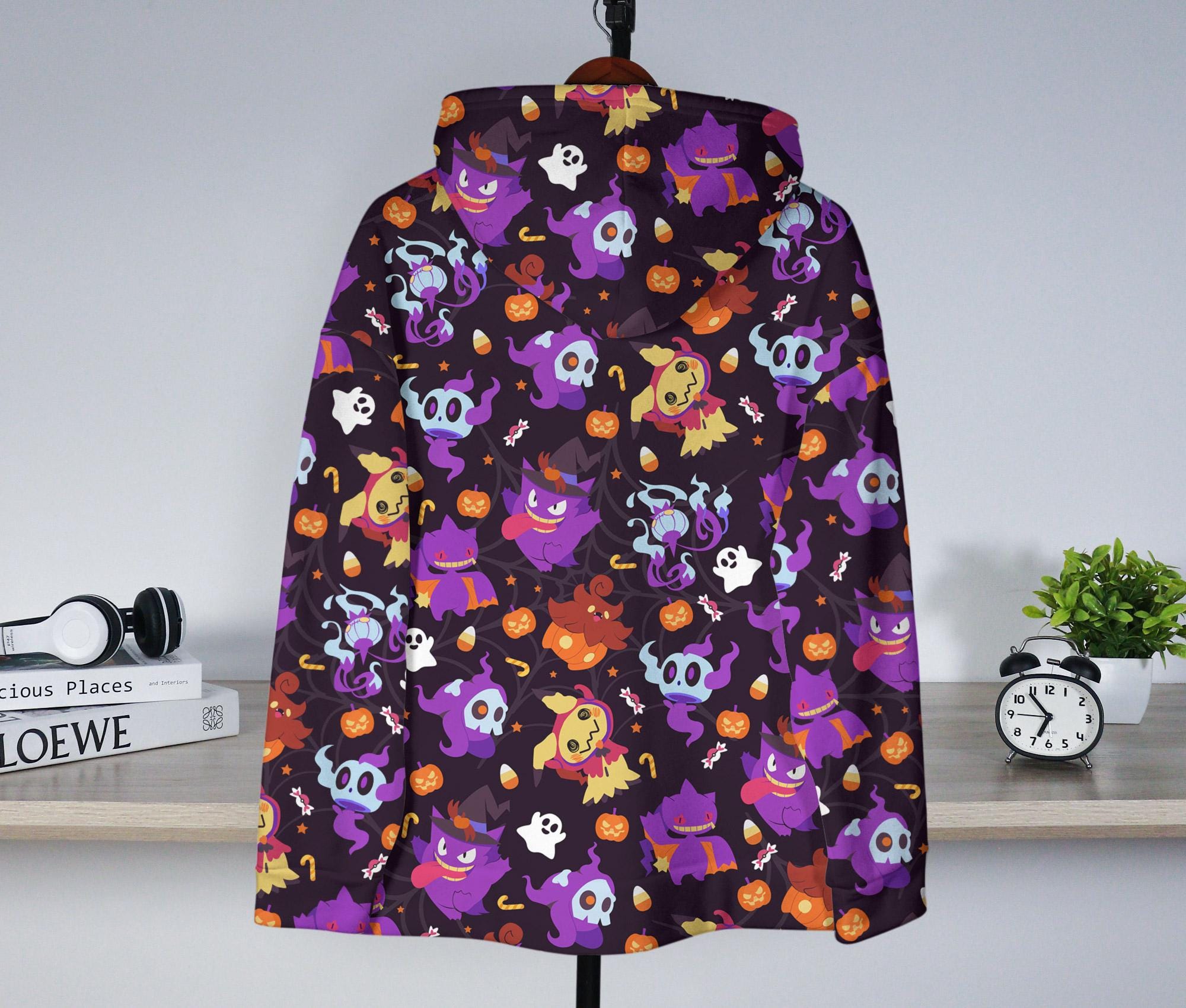 il_2000xN.7119299313_8g4d-2.jpg Gengar and Mimikyu Hoodie, Cute Halloween Shirt, Funny Ghost Hoodie, Spooky Kawaii Sweatshirt, Halloween Shirt, Gengar Shirt Gift