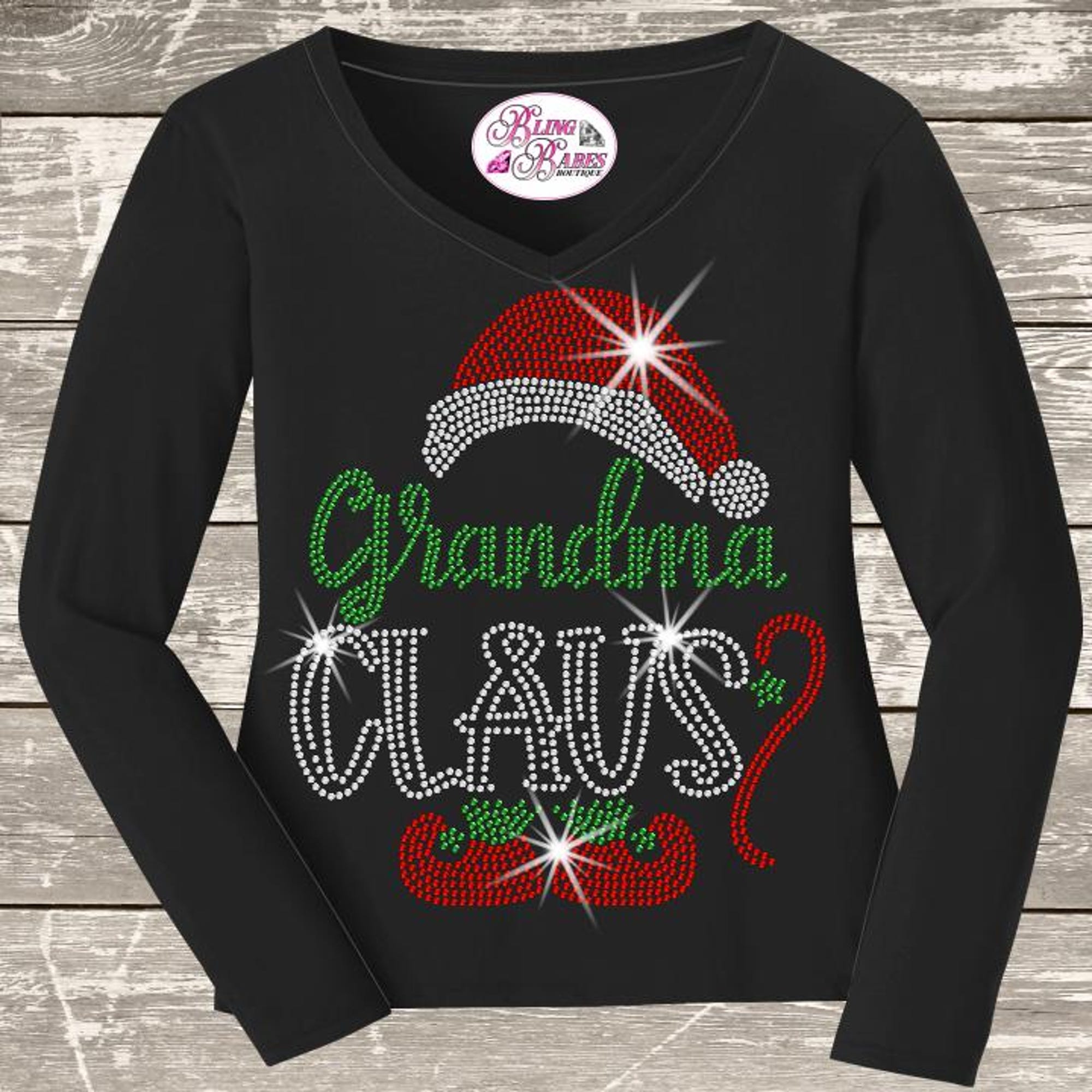 Custom Name Claus Grandma Claus Gigi Claus RHINESTONE Mega Bling Shirt Matching Family Christmas Shirt Christmas Pajama Family Photo, Santa