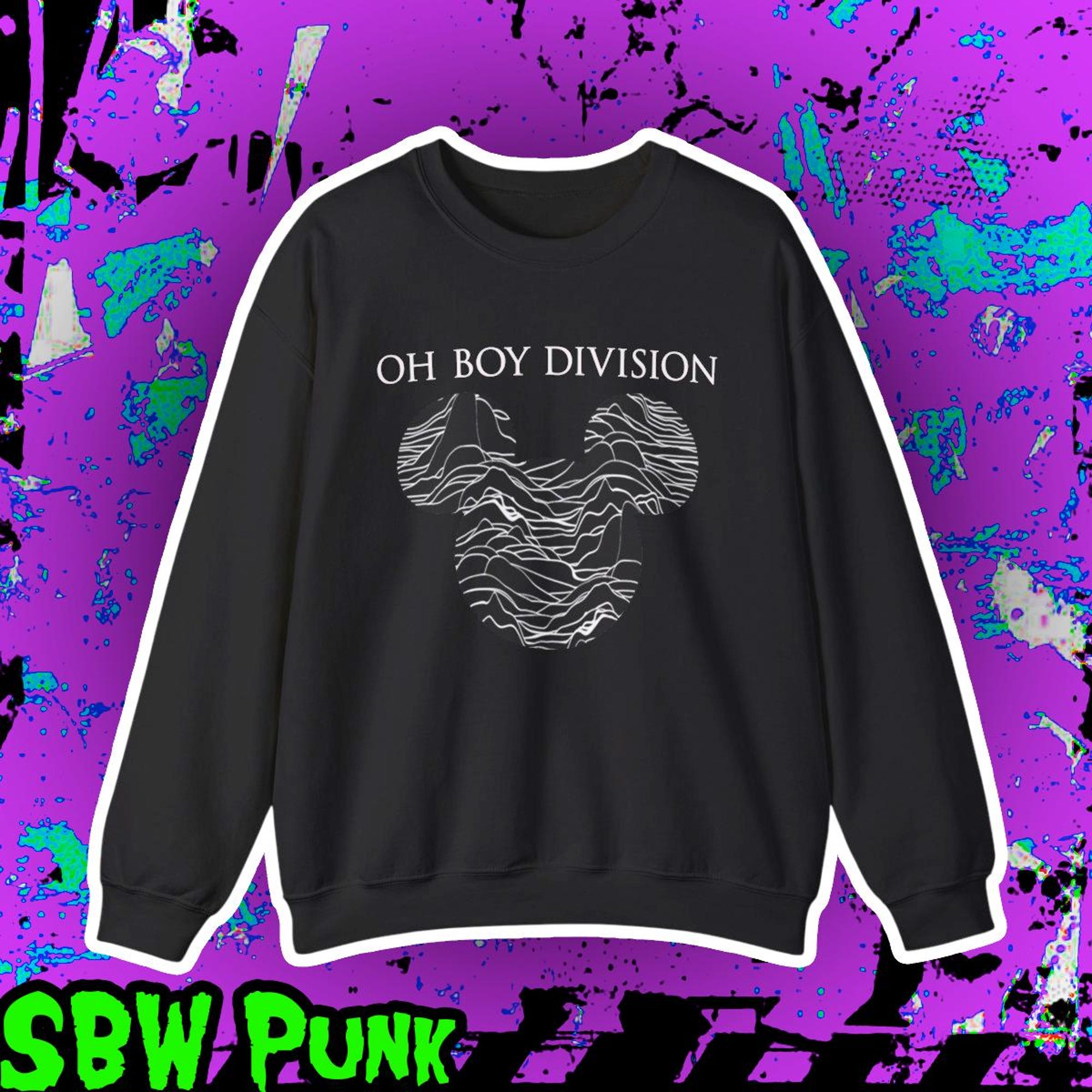 Oh Boy Division | Emo Punk Graphic Crewneck Sweatshirt | Joy Division Inspired | Goth Alt Punk Emo Disney