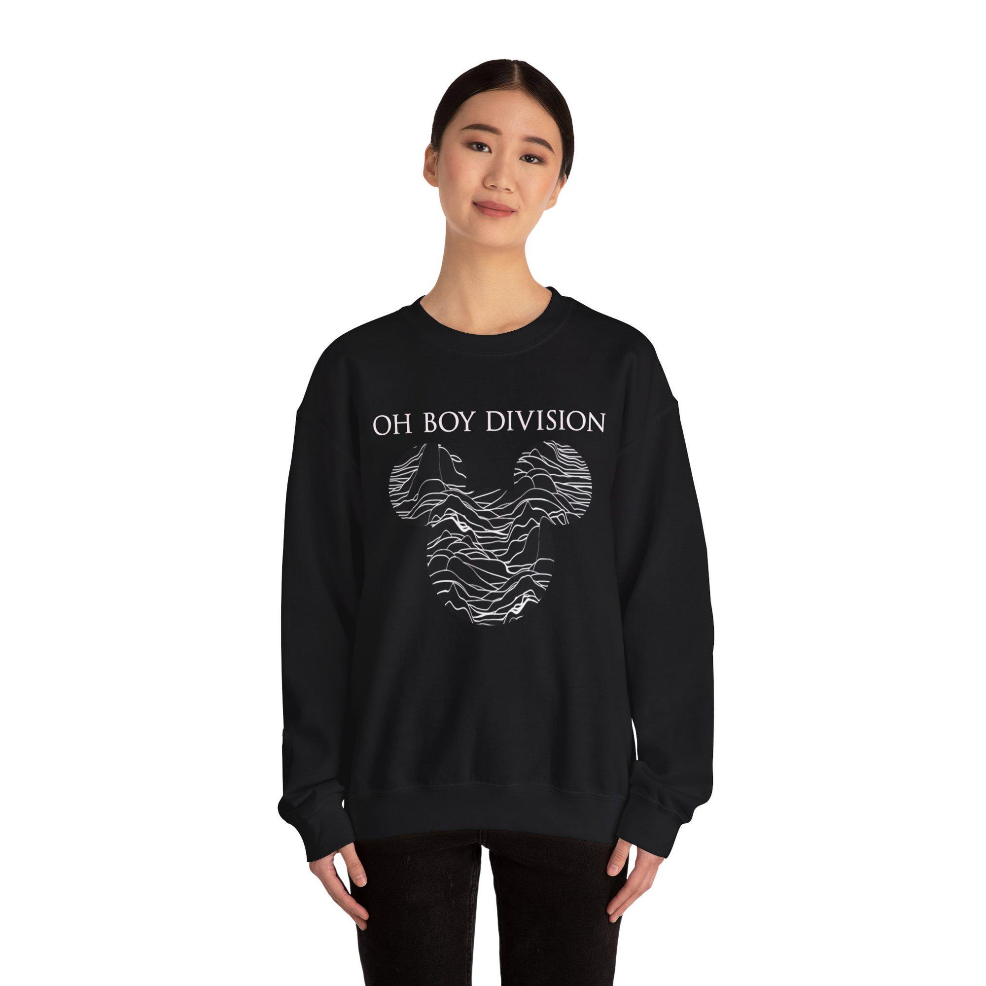 il_2000xN.7122509197_6qqw.jpg Oh Boy Division | Emo Punk Graphic Crewneck Sweatshirt | Joy Division Inspired | Goth Alt Punk Emo Disney