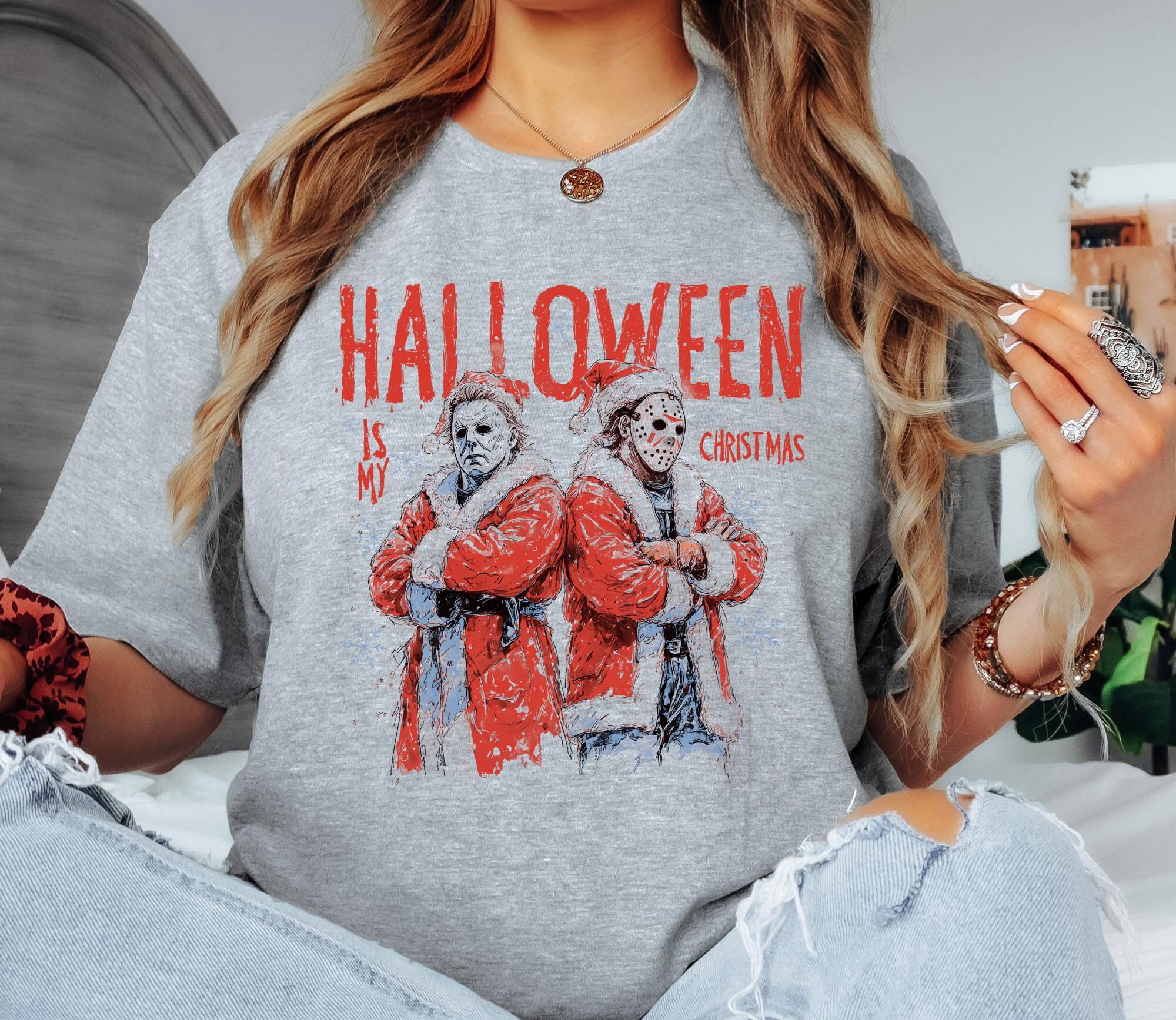 il_2000xN.7130292034_hds0-1.jpg Halloween Christmas T-Shirt, Horror Movie Holiday Tee, Funny Killer Character Scary Shirt