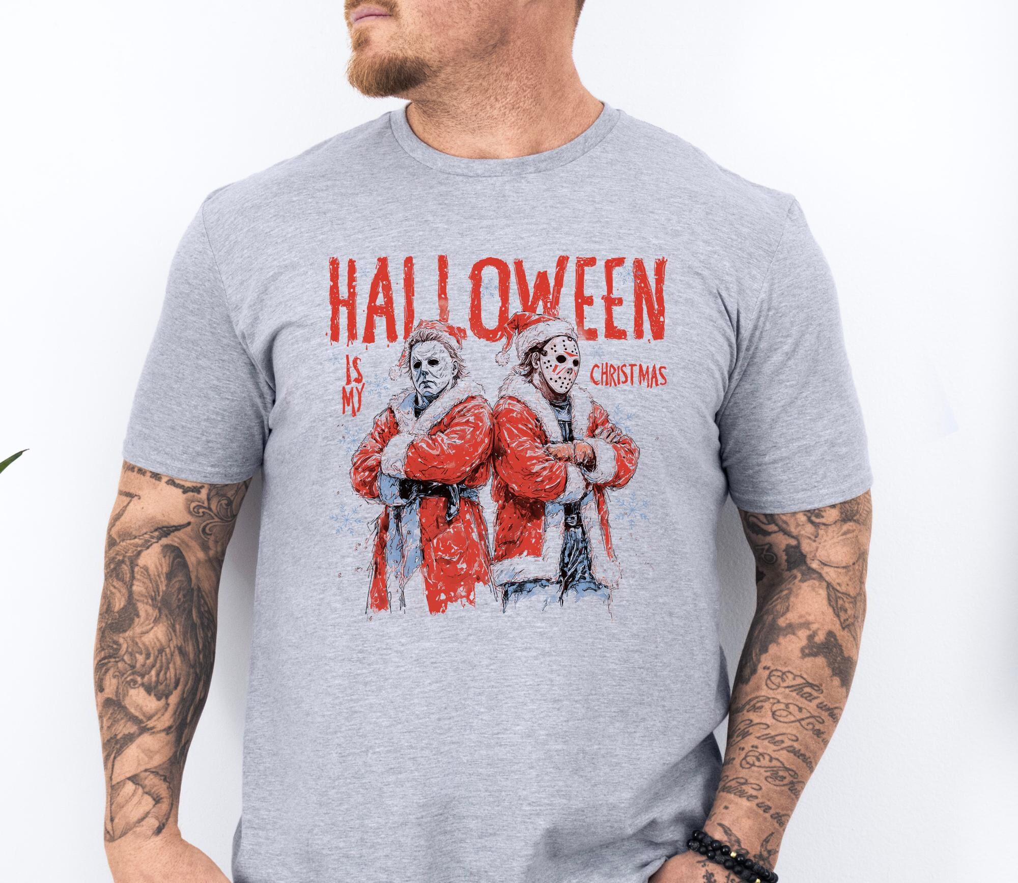 il_2000xN.7130292078_b7um-1.jpg Halloween Christmas T-Shirt, Horror Movie Holiday Tee, Funny Killer Character Scary Shirt
